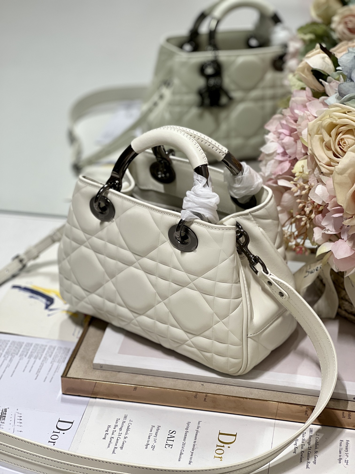 The Medium Lady 95.22 Bag With Black Tone Hardware Black/White/Grey For Women 9.5in/ 24cm1:1High-quality replica