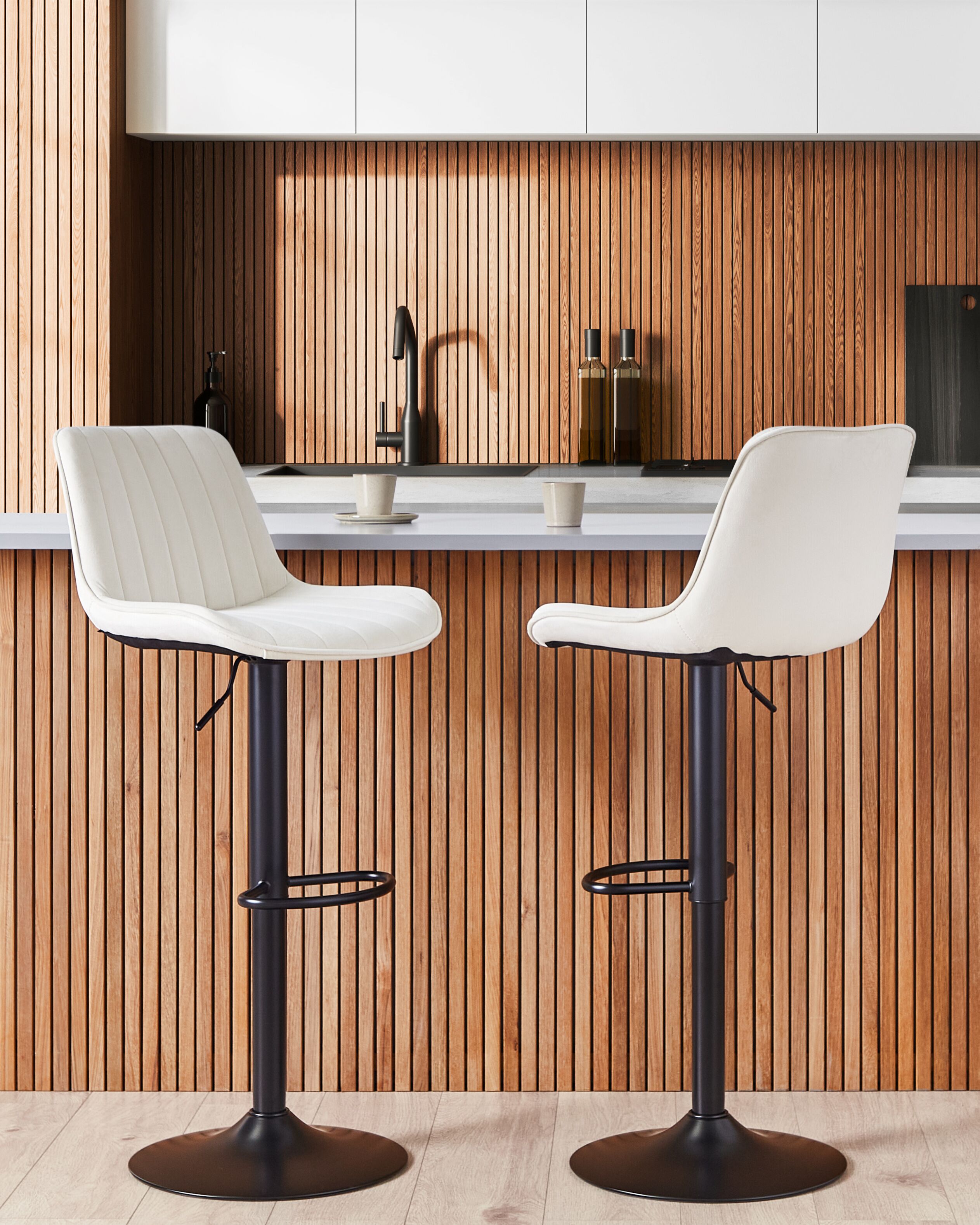 Set of 2 Bar Chairs DUBROVNIK Velvet Swivel Light Beige