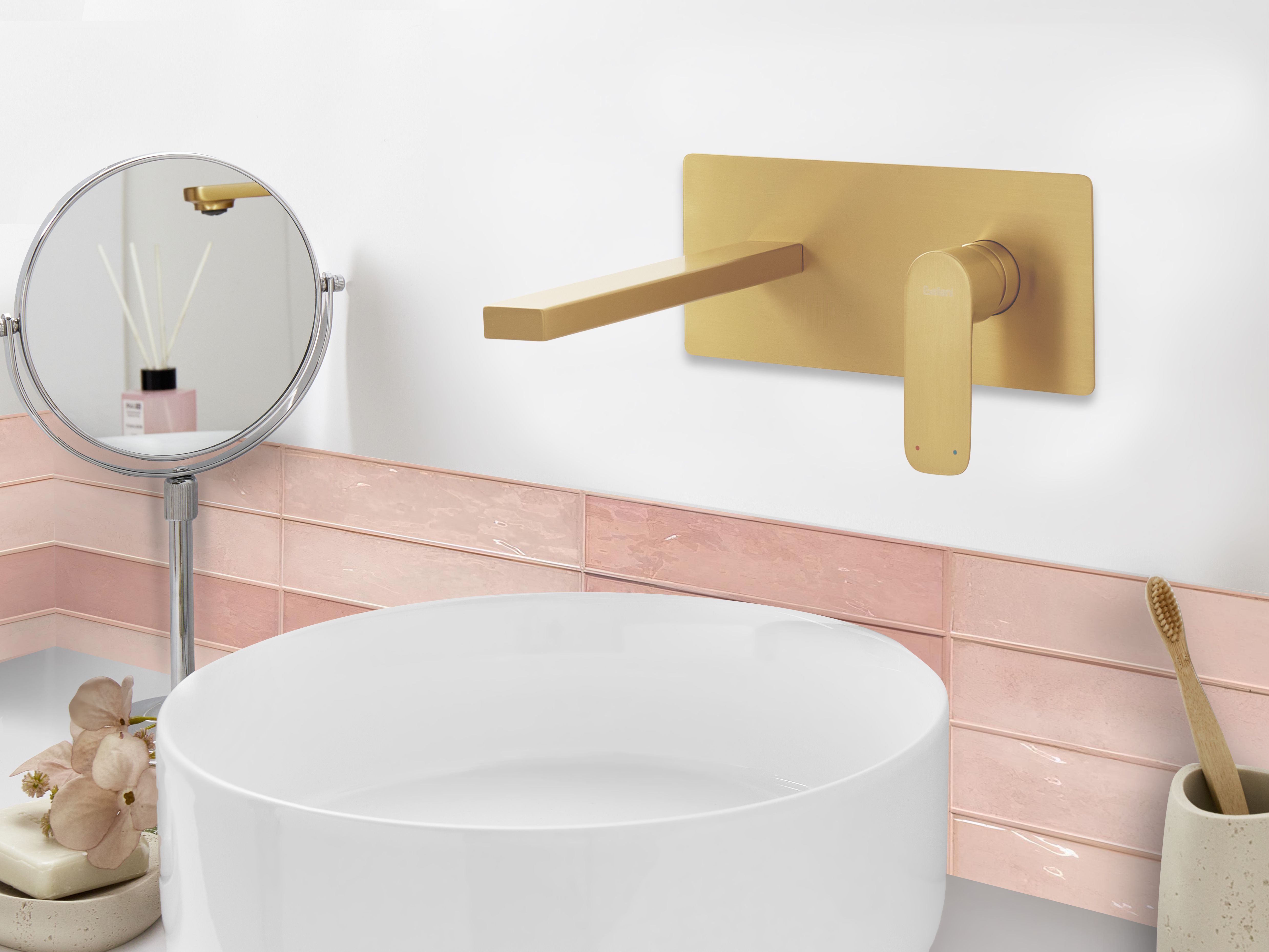 Wall Mounted Basin Mixer Tap DICHATO Brass Gold