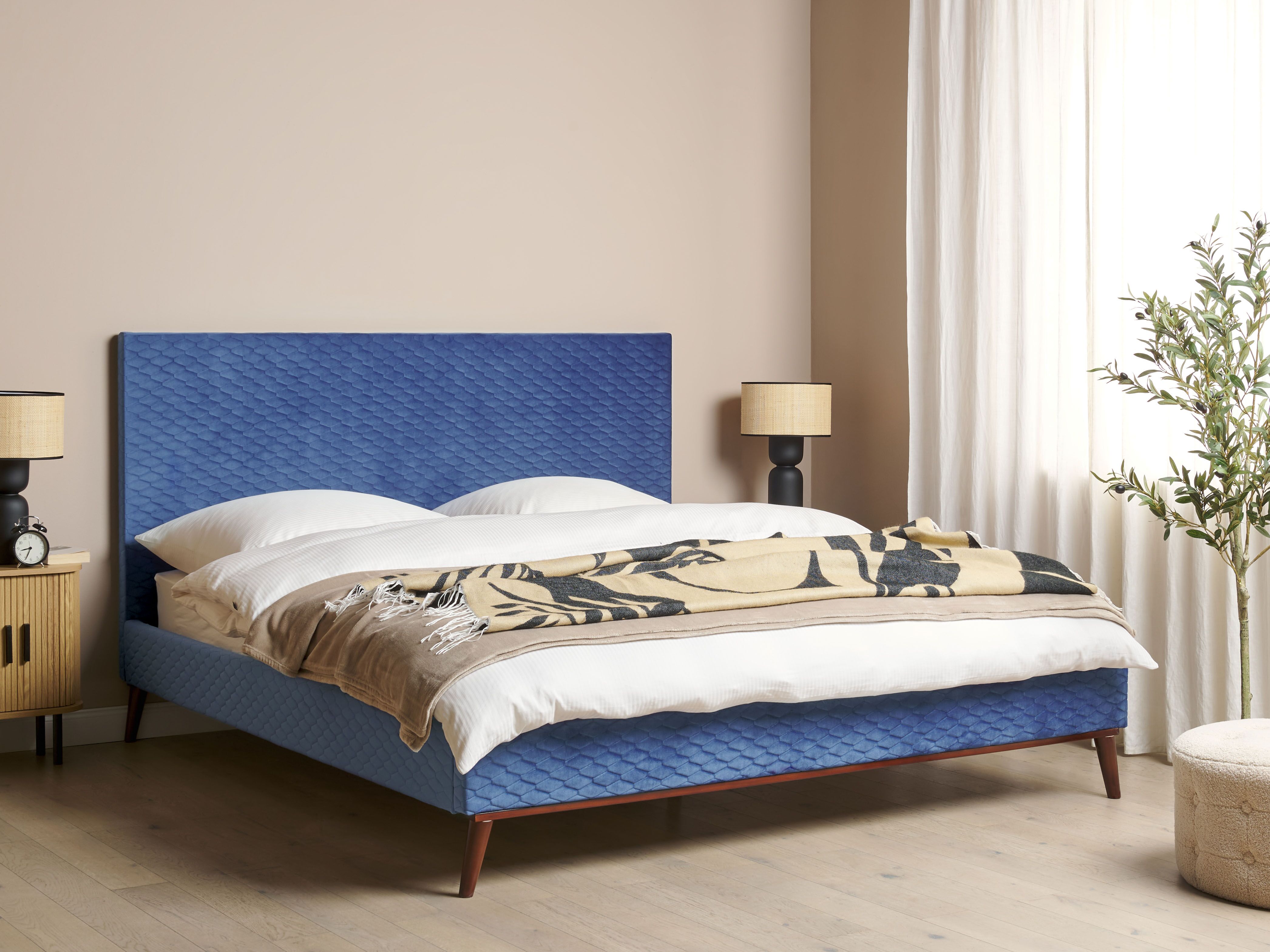 Bed Velvet BAYONNE 180 x 200 cm (EU Super King) Blue