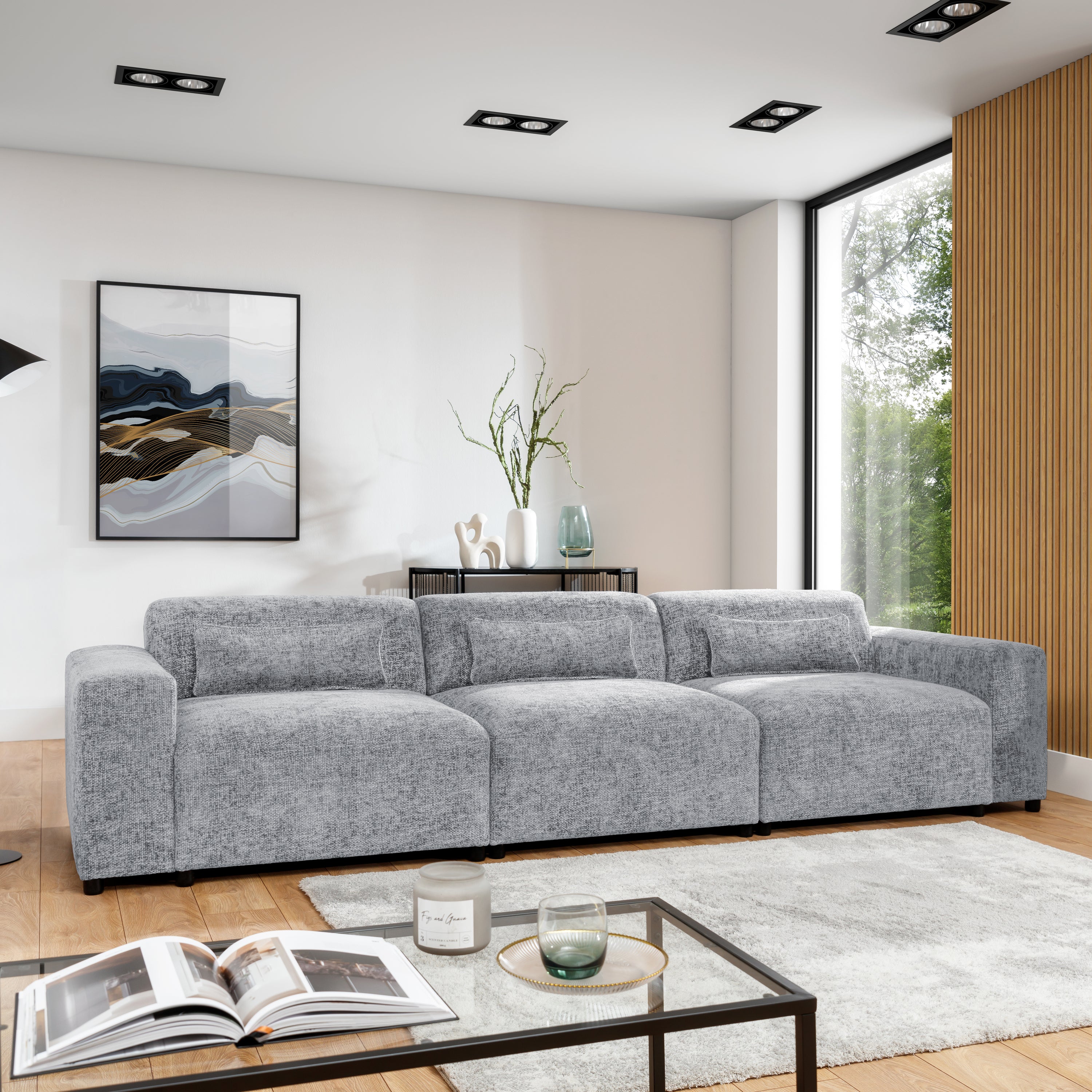 Blokker Velura 3-zitsbank - Chenille - Grijs