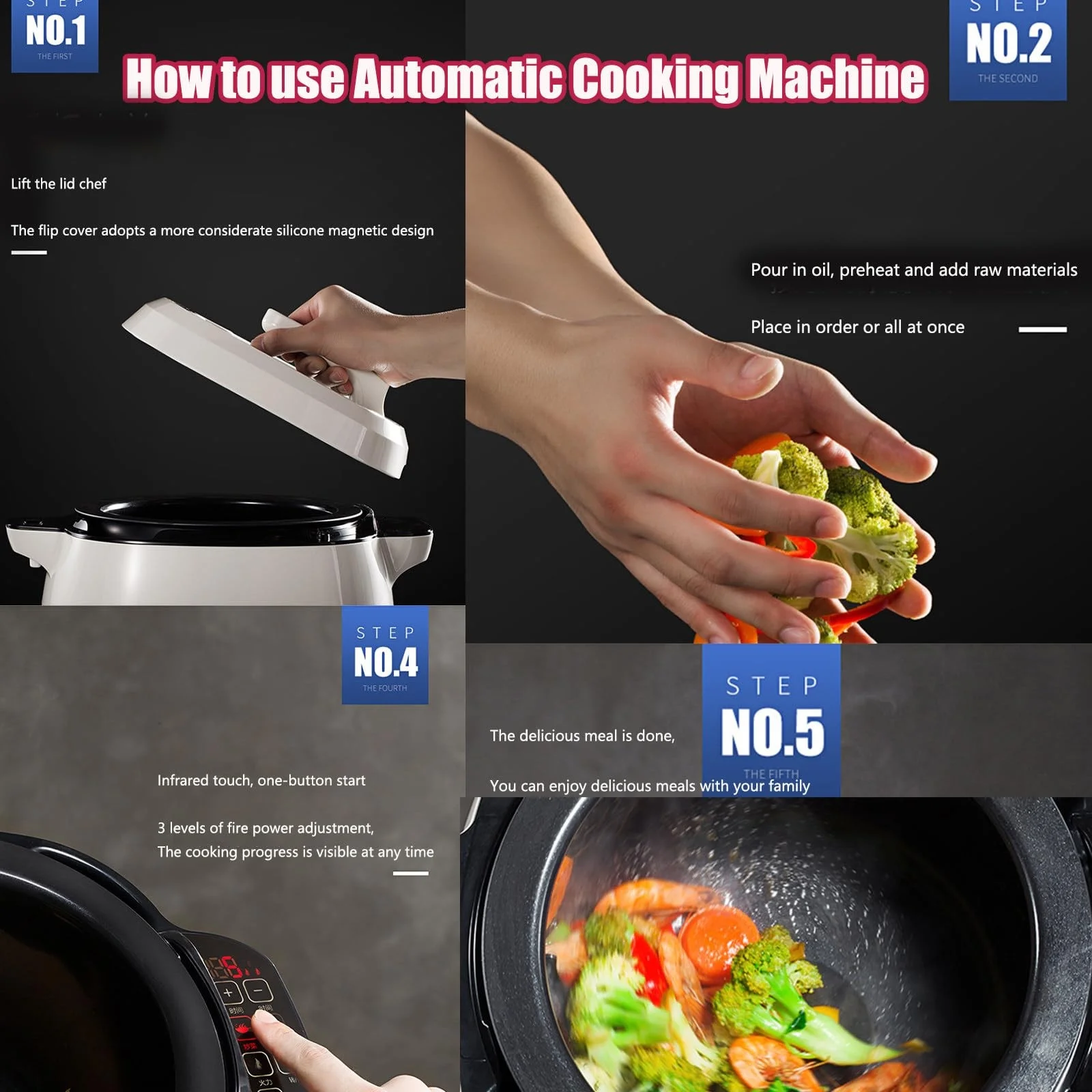 Automatic Cooking Machine Intelligent Rotating Cooking Pot Smart Automatic Stir Fry Machine Drum Type Food Processor Rice Cooker Kitchen's Seret Weapon For Stir Frying Stewing Cooking