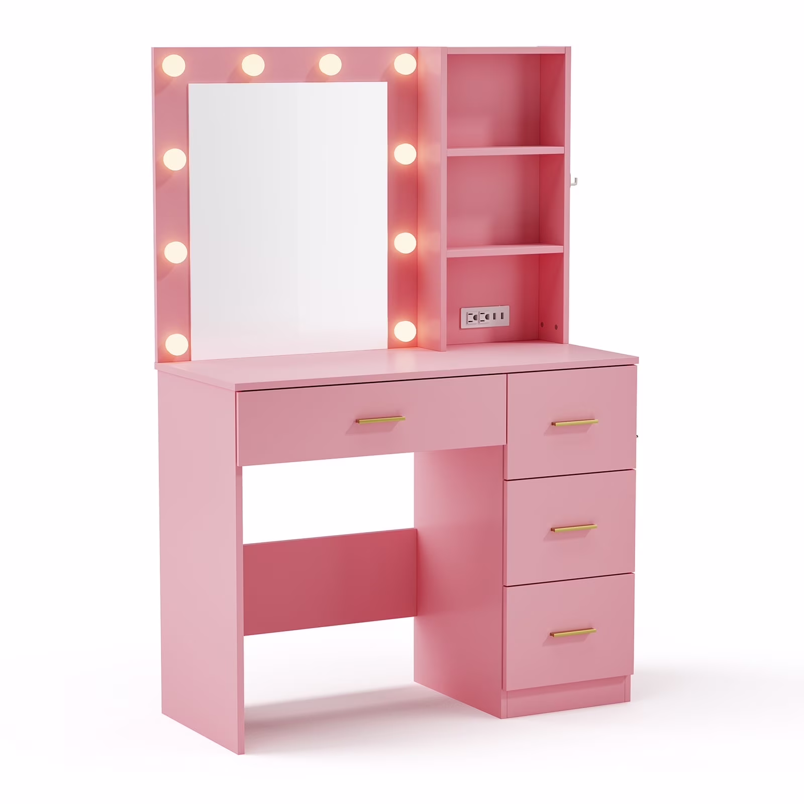 Makeup Vanity with Mirror and 3 Color Lights,Vanity Dressing Table with USB Charging Station,4 Drawers,Open Storage Shelves,White - Image 3