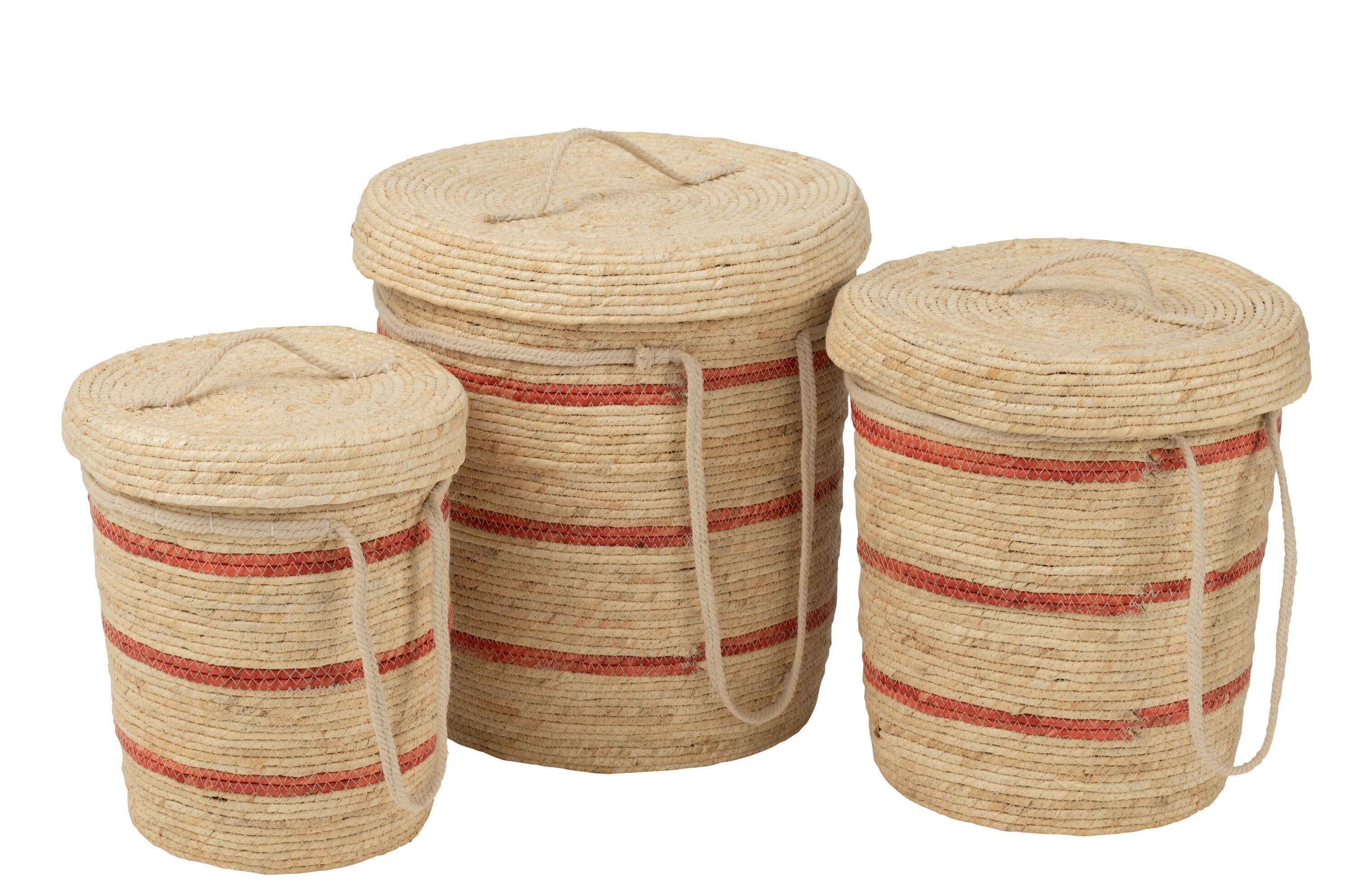 J-Line mand Strepen + Deksel - textiel - naturel rood - set
