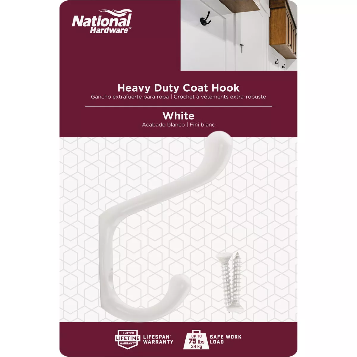 National Hardware Heavy-Duty White Wardrobe Hook