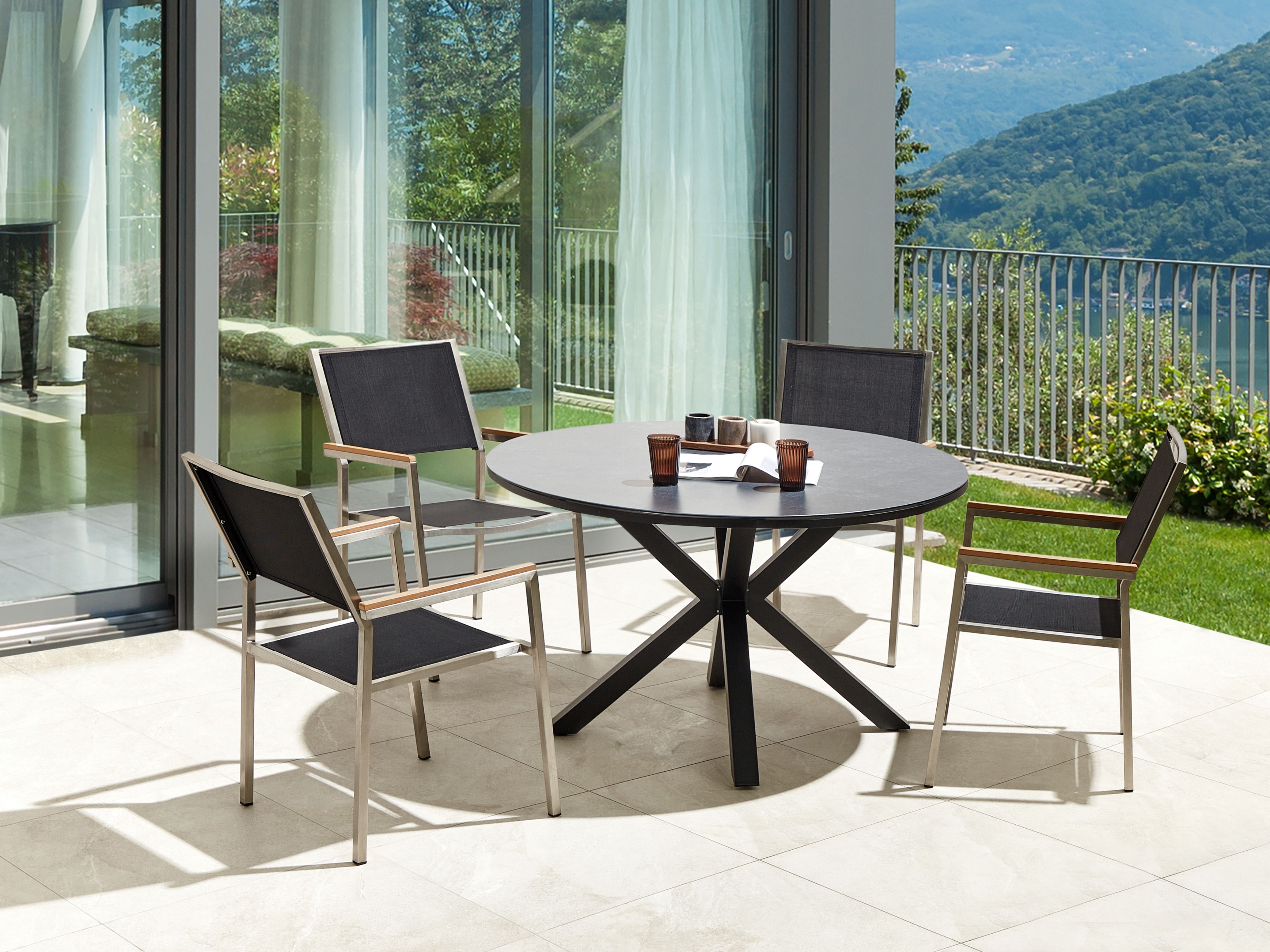Garden Dining Set 4 Seater MALETTO/GROSSETO Metal Marble Effect Grey/ Black