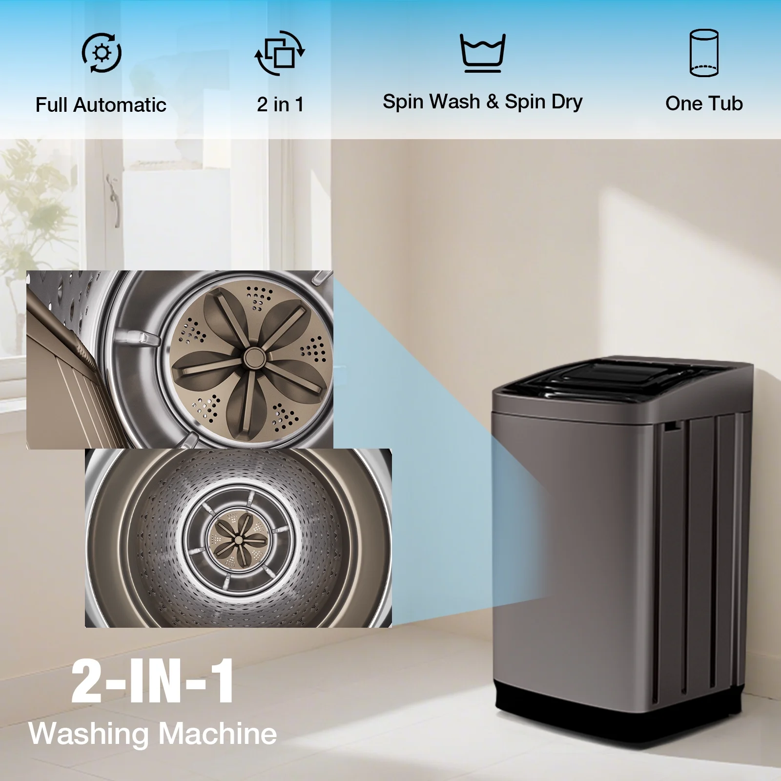 TABU Washer and Dryer Set, 17.6LBS Full Automatic Washing Machine & 8.8LBS Portable Dryer (Gray&White) - Image 8