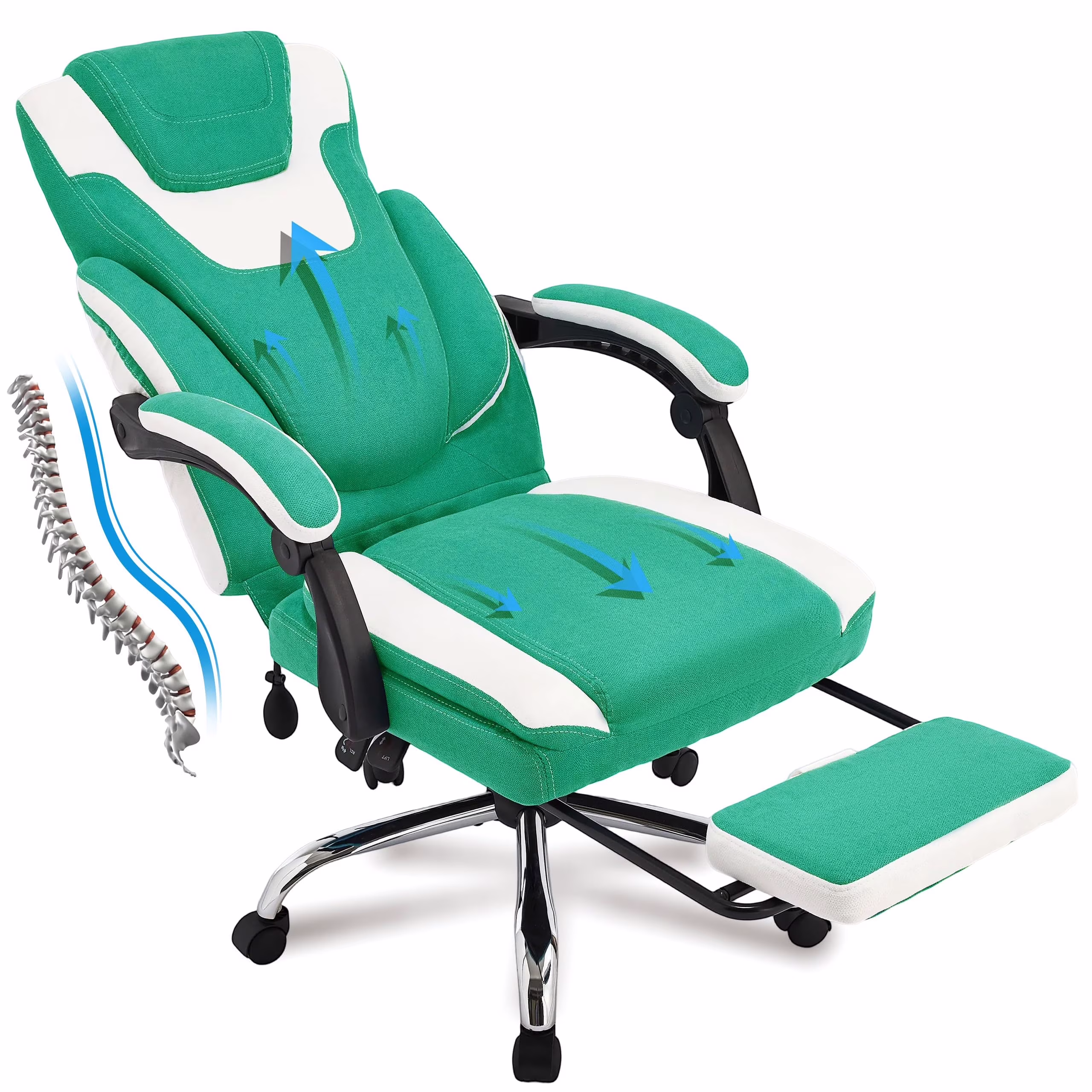 JONPONY Big and Tall Office Chair 400lbs, Executive Reclining Office Chairs with Footrest, High Back Home Office Chair Thick Padded Armrests, Ergonomic Adjustable Lumbar Support, PinkWhite - Image 7