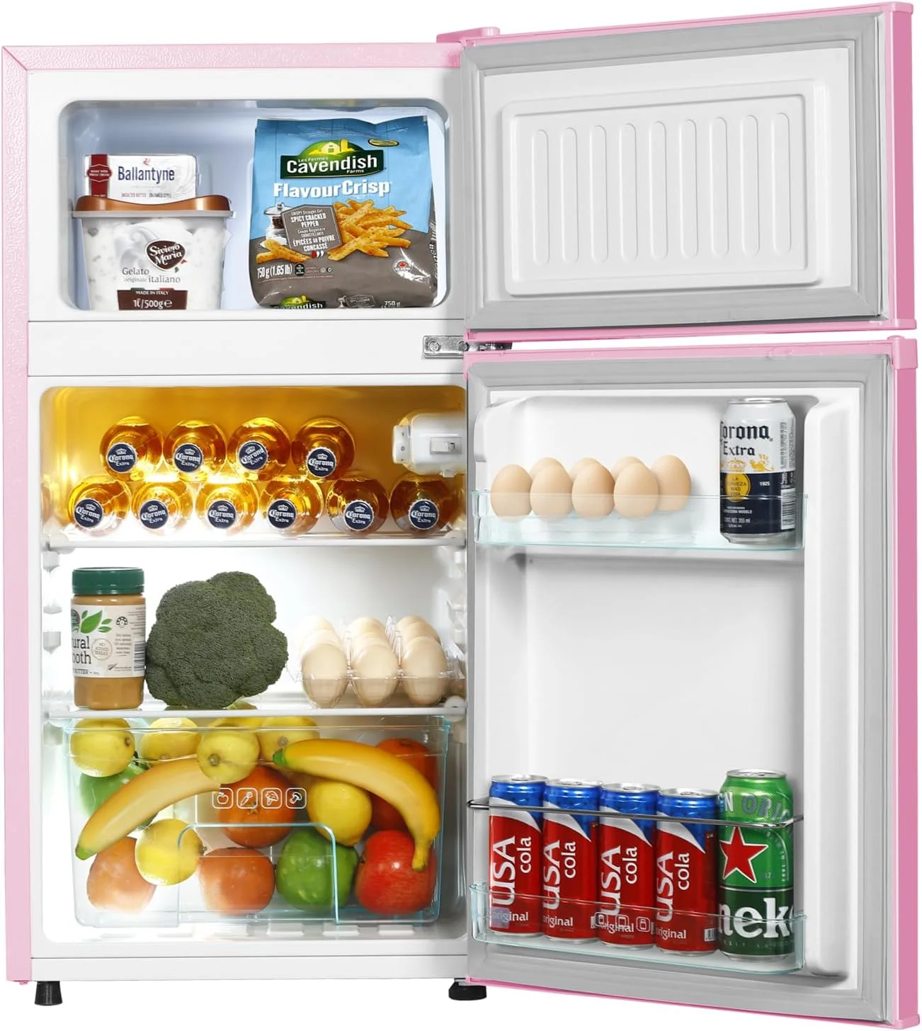 Kcpolre Pink Mini Fridge with Freezer 3.2 Cu.ft Refrigerators, Adjustable Glass Shelves, Quiet Dual Door Dorm Fridge for Bedroom, College, Office - Image 8