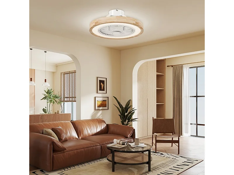 Ventilateur de plafond naturel - Ventilateur de plafond avec lumière LED et 6 vitesses - pour chambre