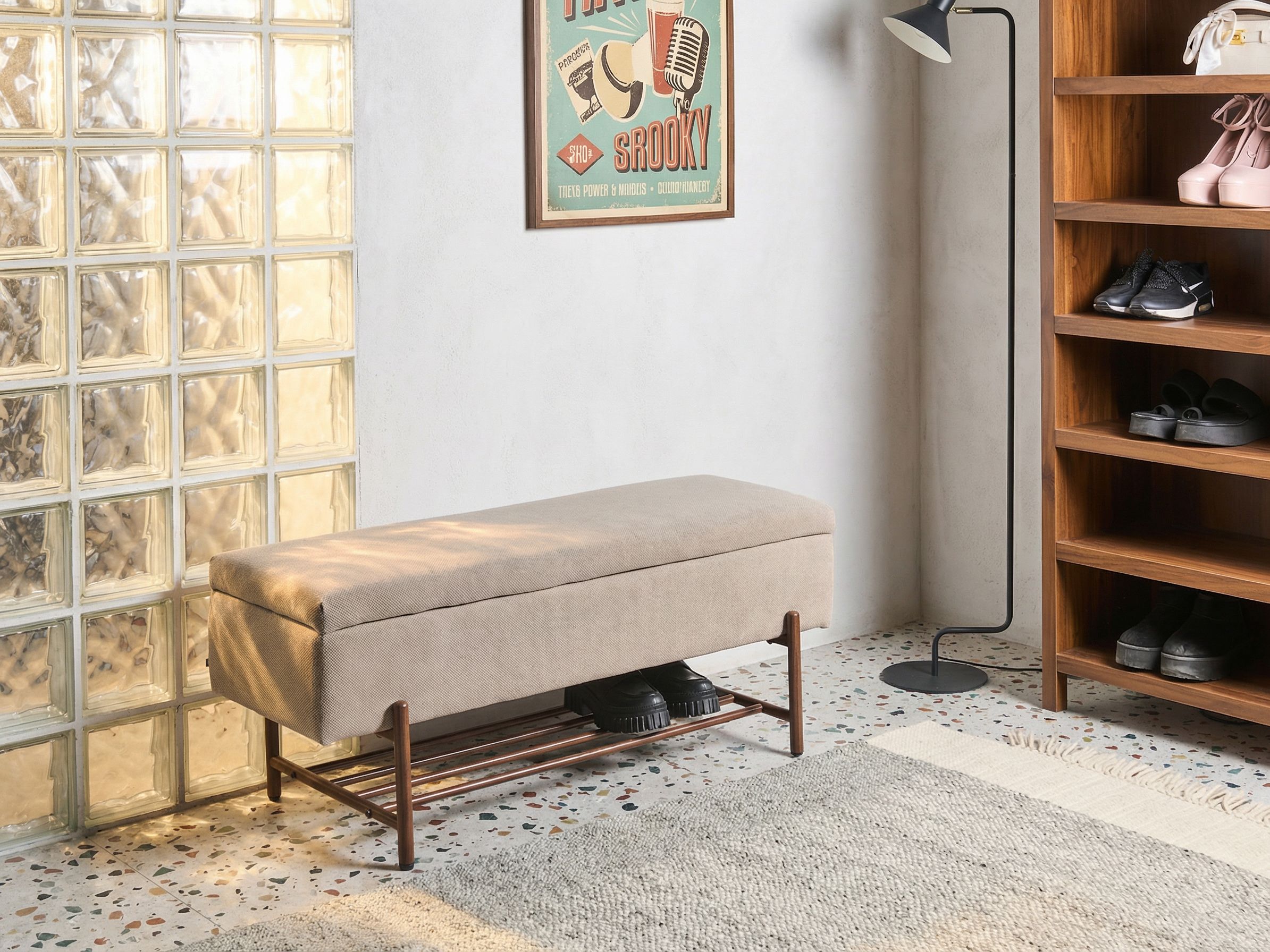 Shoe Bench VAIL Fabric 115 cm 40 cm with Storage Taupe