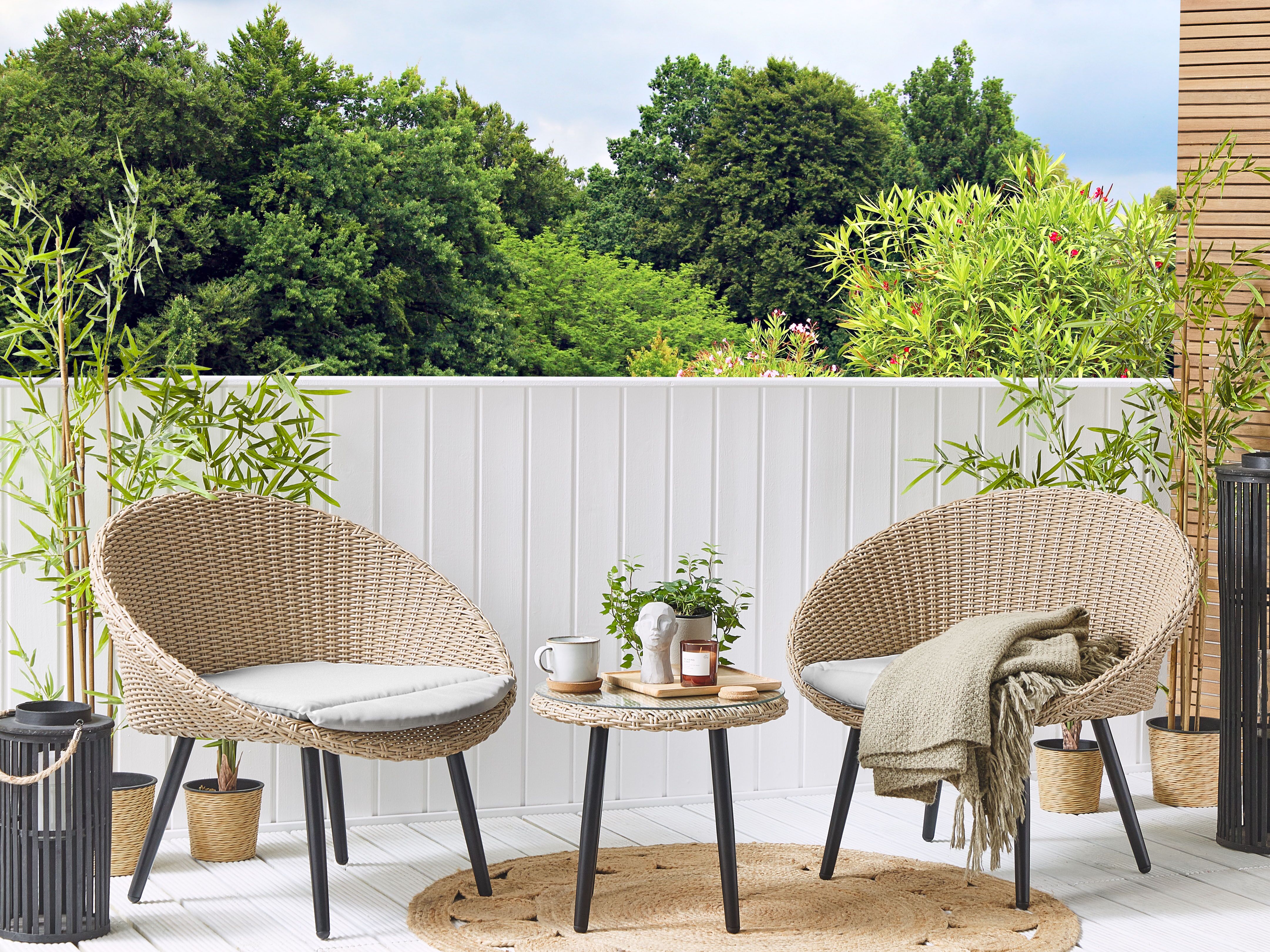Bistro Set with Cushions ORTIGIA PE Rattan Light Beige Beige