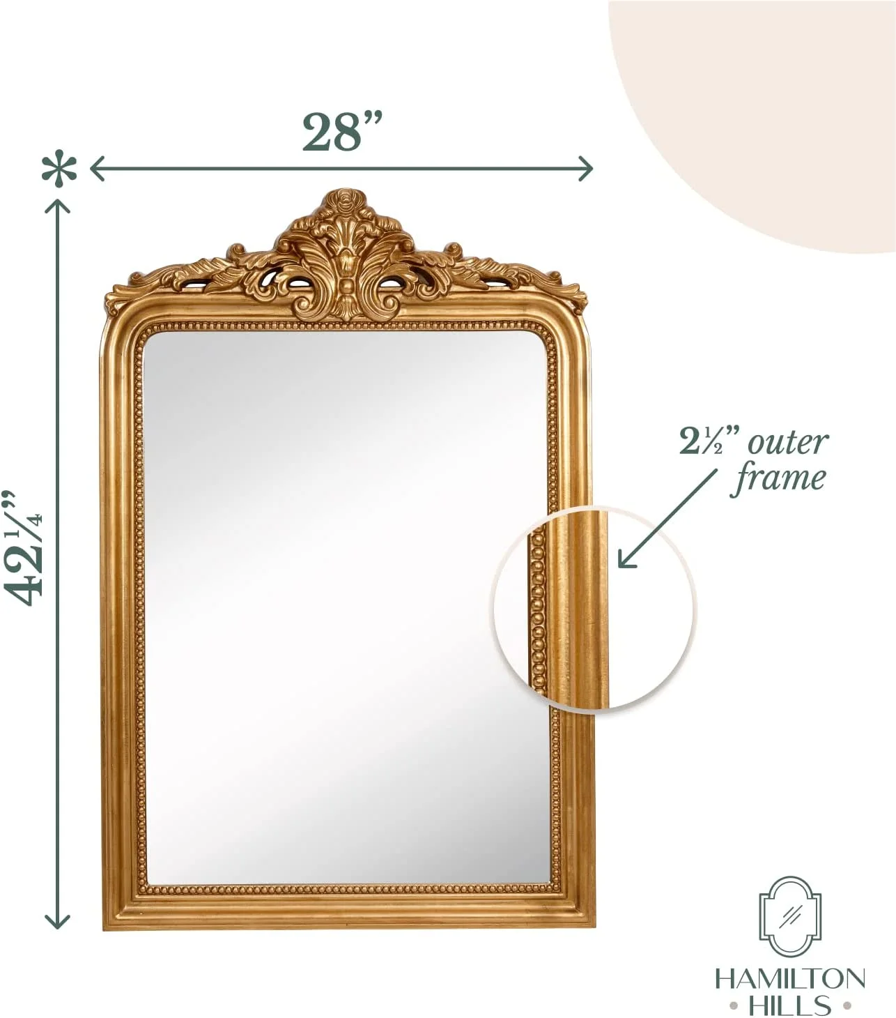 Hamilton Hills Top Gold Baroque Wall Mirror Rich Old World Feel Framed Beveled