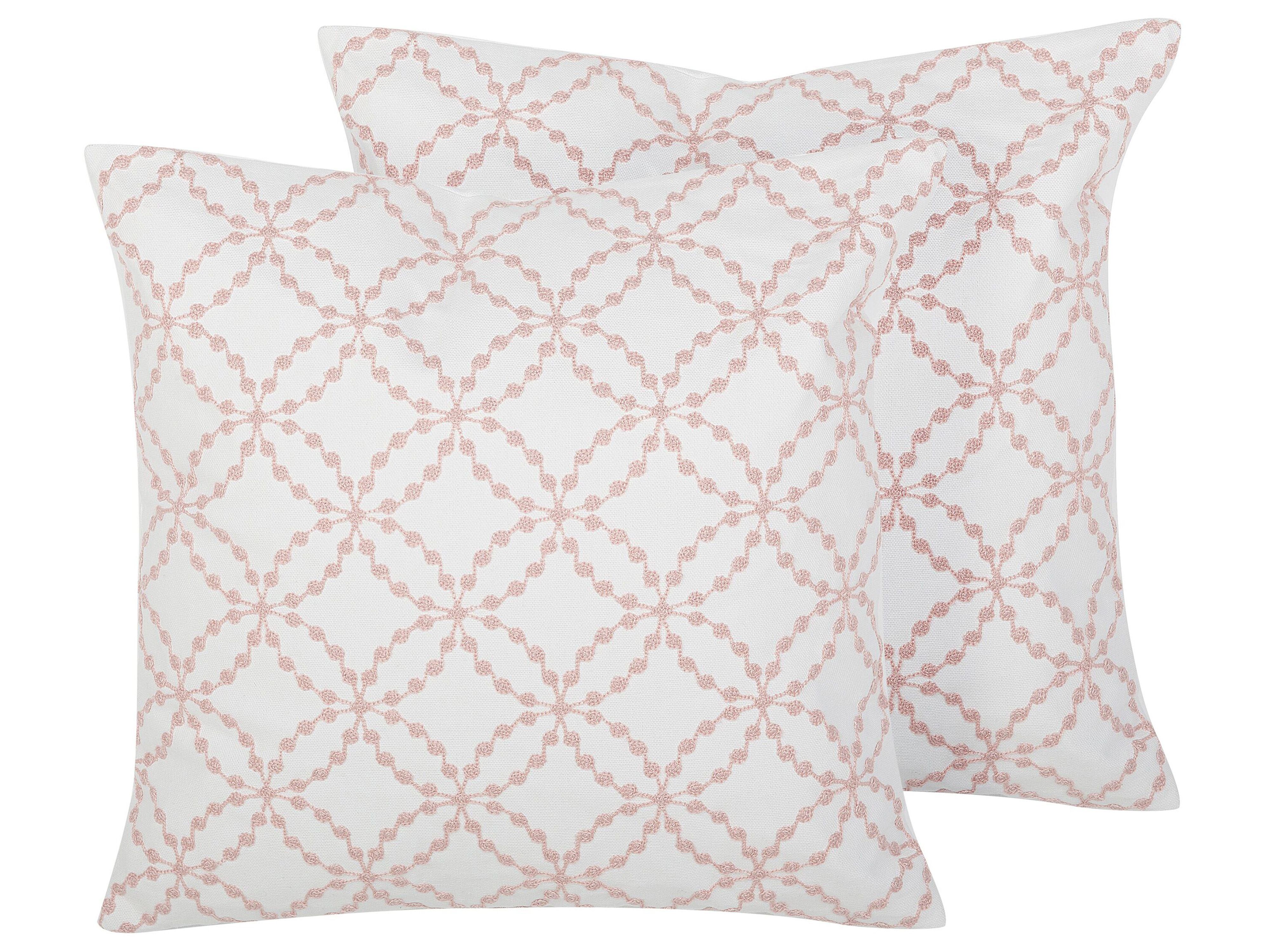 Set of 2 Decorative Cushions VERBENA Cotton 45 x 45 cm Pink Geometric Pattern