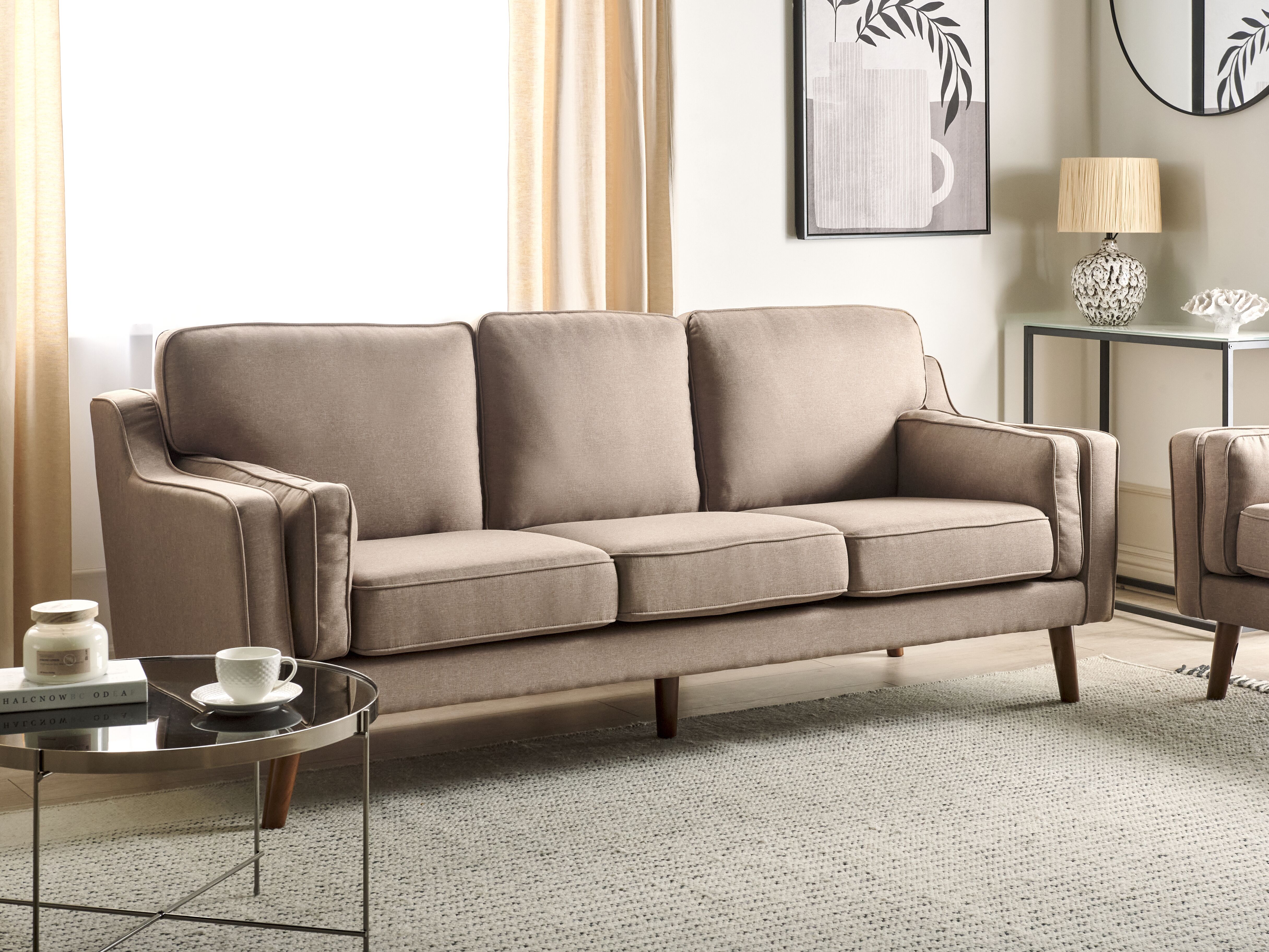 Sofa 3 Seater LOKKA Fabric Light Brown