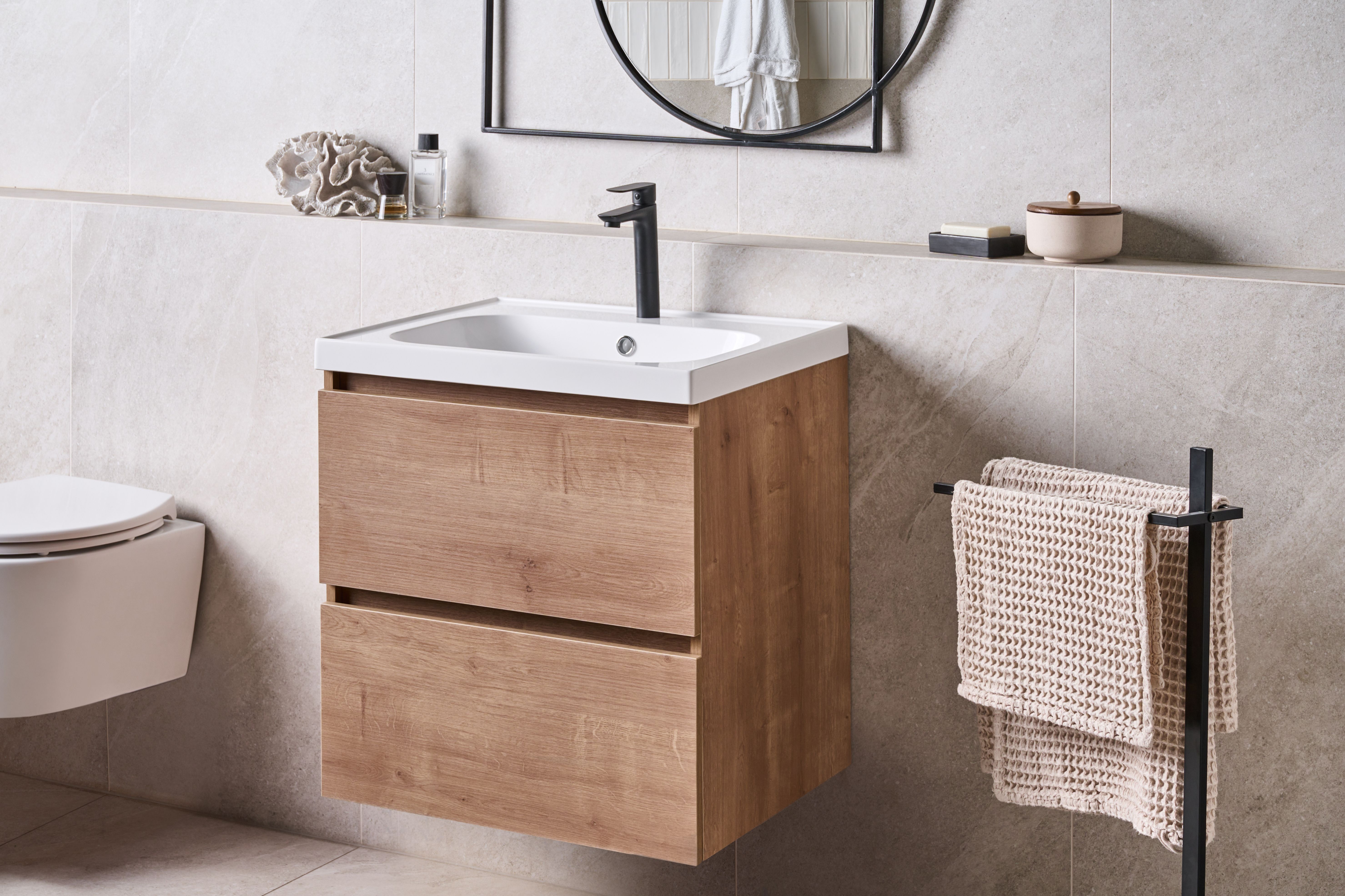 Wall Mounted Vanity Unit with Basin LAGOA Light Brown
