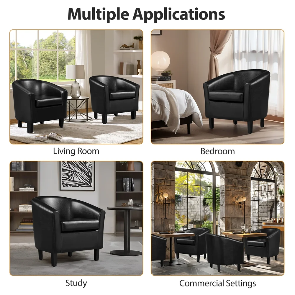 Renwick Faux Leather Barrel Accent Chair for Living Room, Set of 2, Black - Image 10
