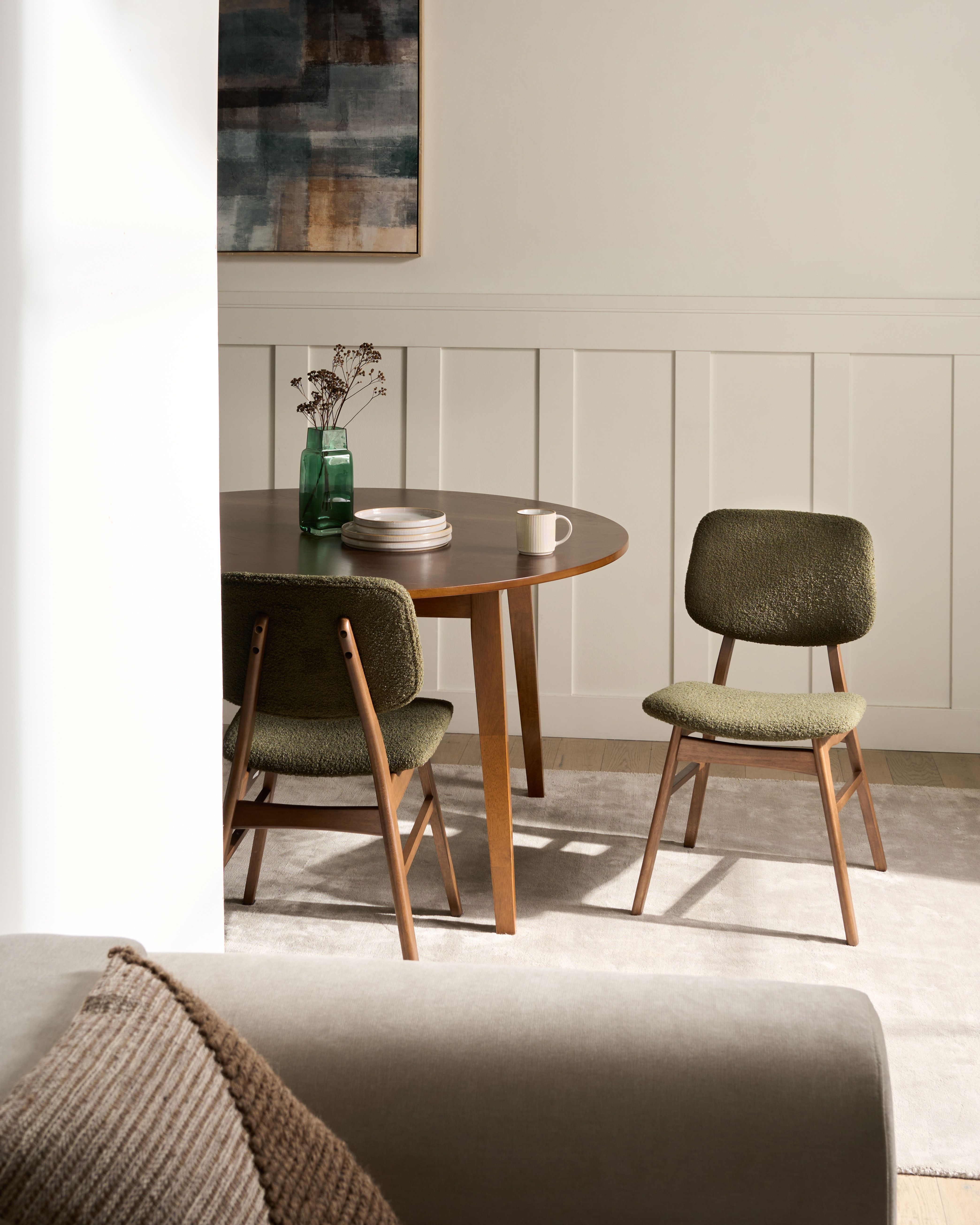 Set of 2 Dining Chairs ELAINE Boucle Dark Brown/ Green
