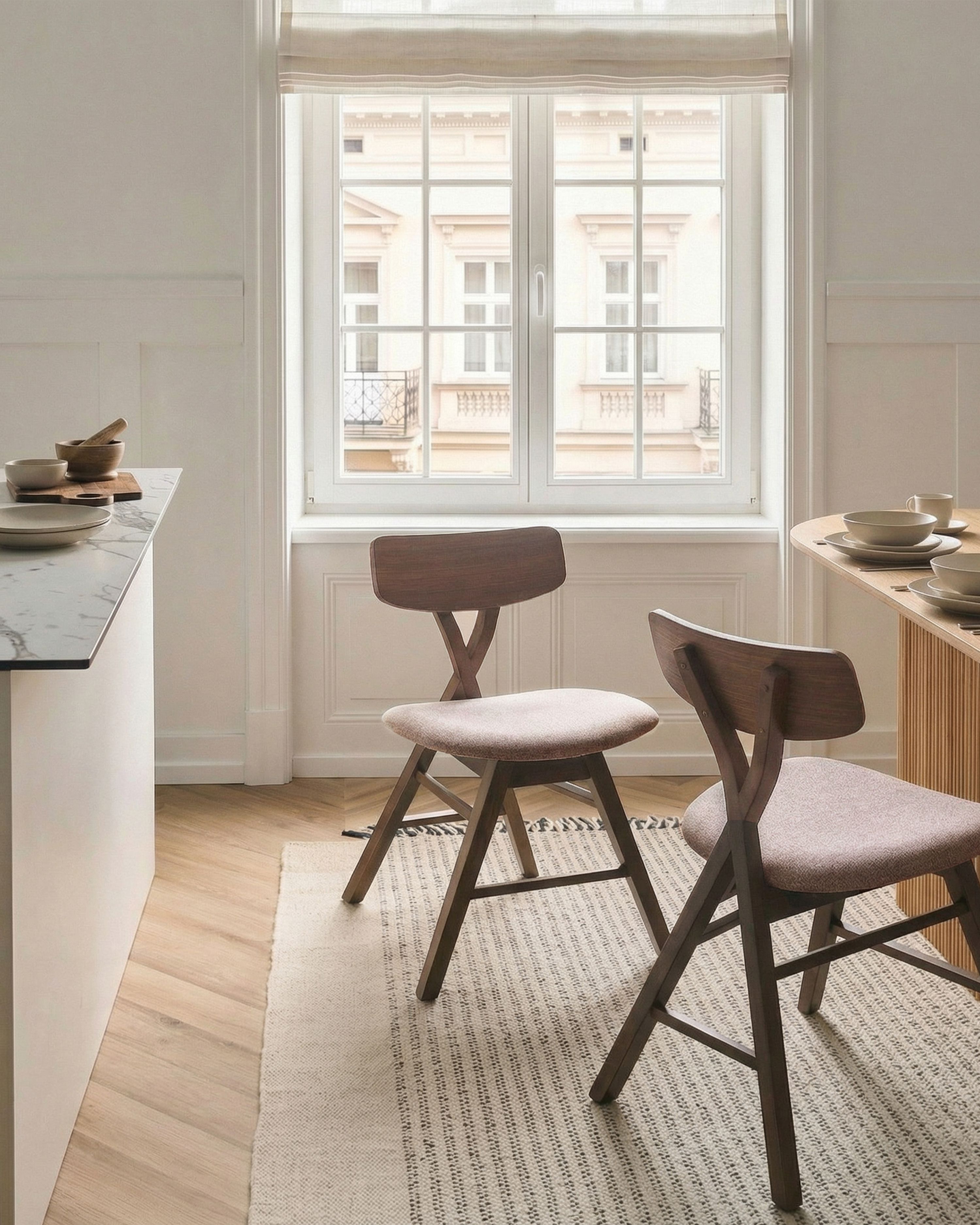 Set of 2 Dining Chairs LELAND Wood Brown/ Taupe