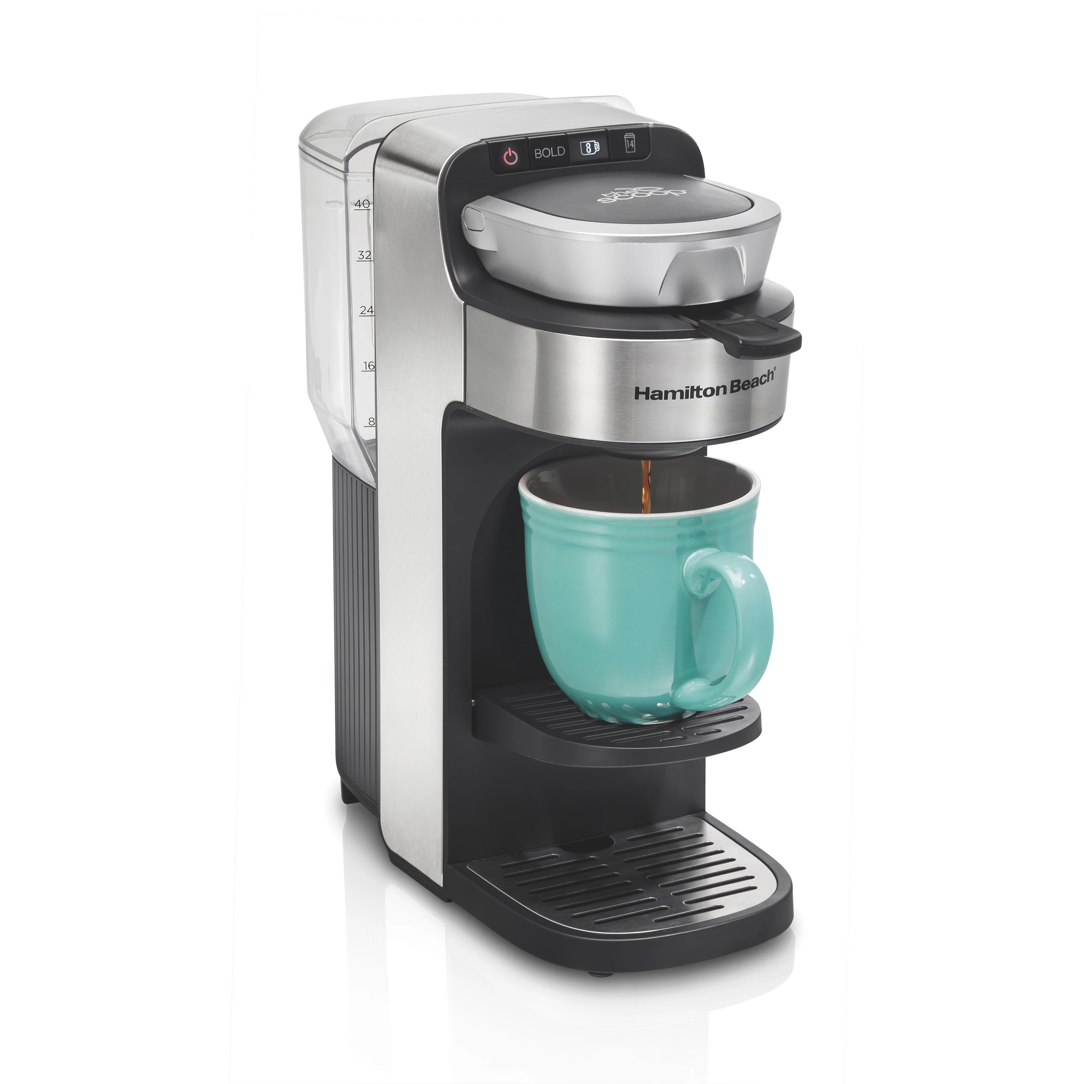 Hamilton Beach the Scoop Single-Serve Coffee Maker with Removable Reservoir, Stainless Steel, 49987