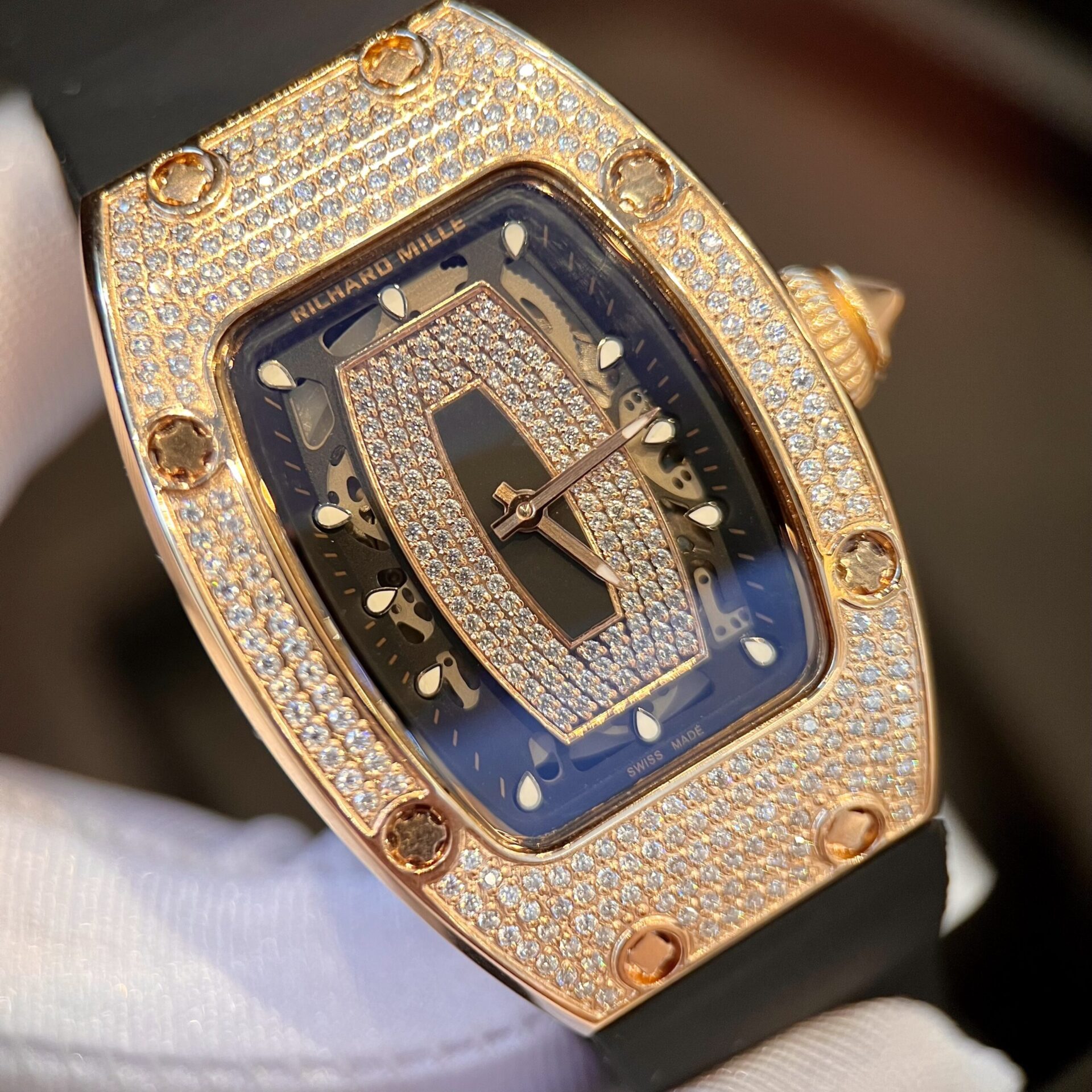 Richard Mille RM007 Gold Wrapped Replica Watch With Moissanite Diamonds 36mm - Top club