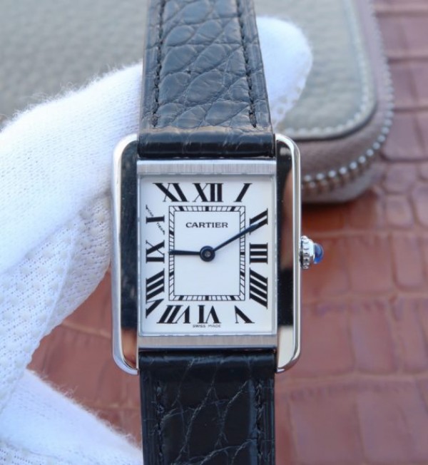Replica Cartier Tank Solo SS White Dial Black Leather Strap Ronda Quartz - Top club