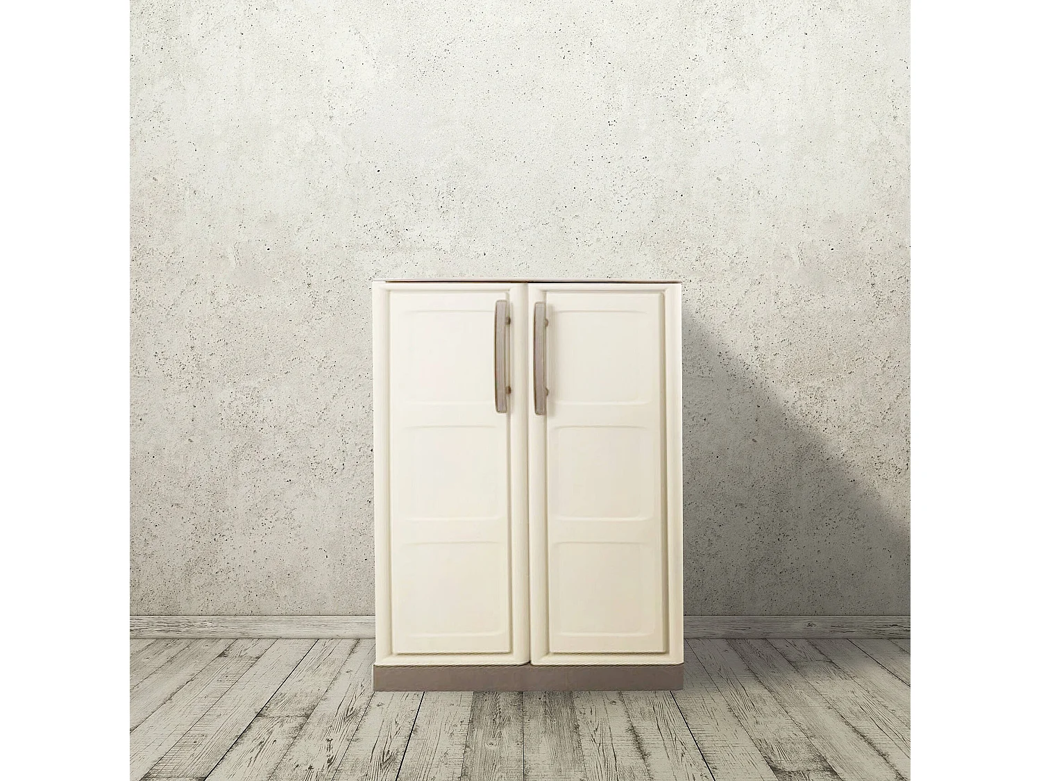 Damb buitengarderobeRosi, Multifunctionele balkonkast, 2-deurs buitenkast, 100% Made in Italy, Beige en Bruin, 70x39h86 cm, Geruite afwerking