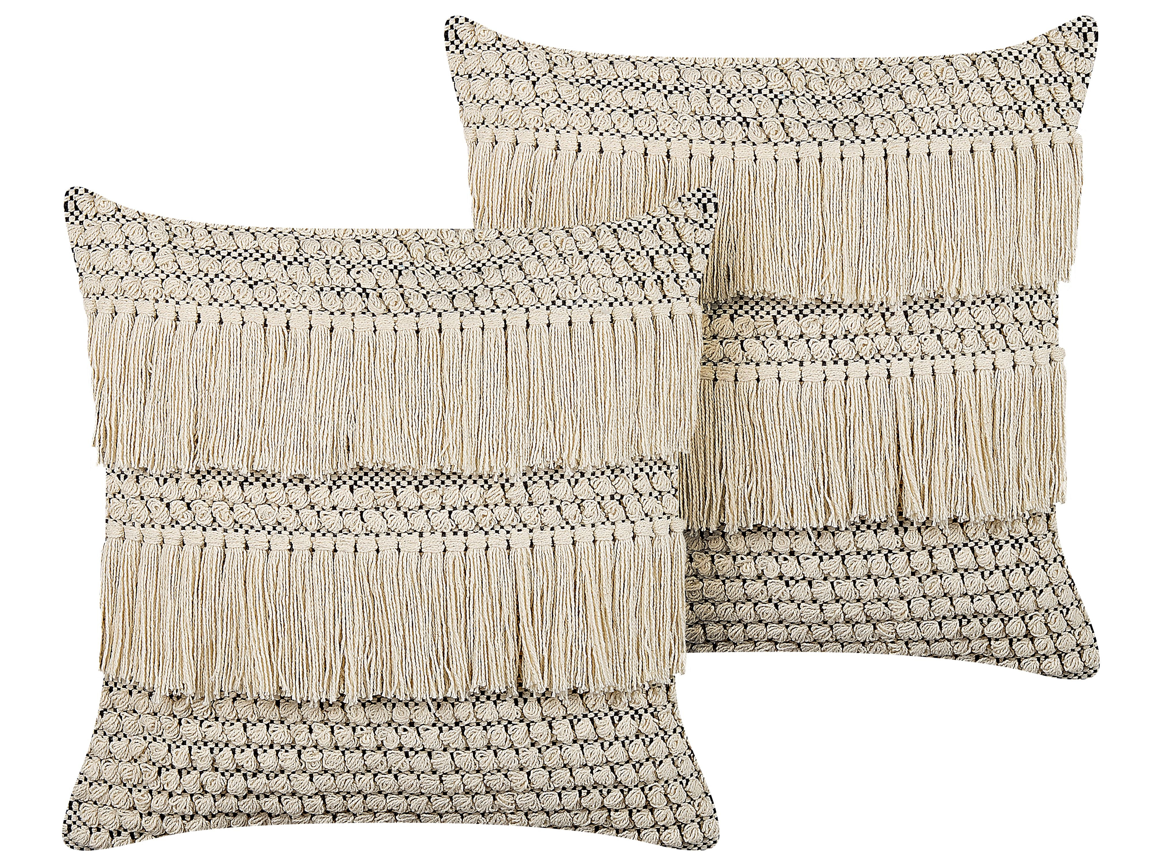 Set of 2 Decorative Cushions IRESINE Cotton 45 x 45 cm Beige Geometric Pattern