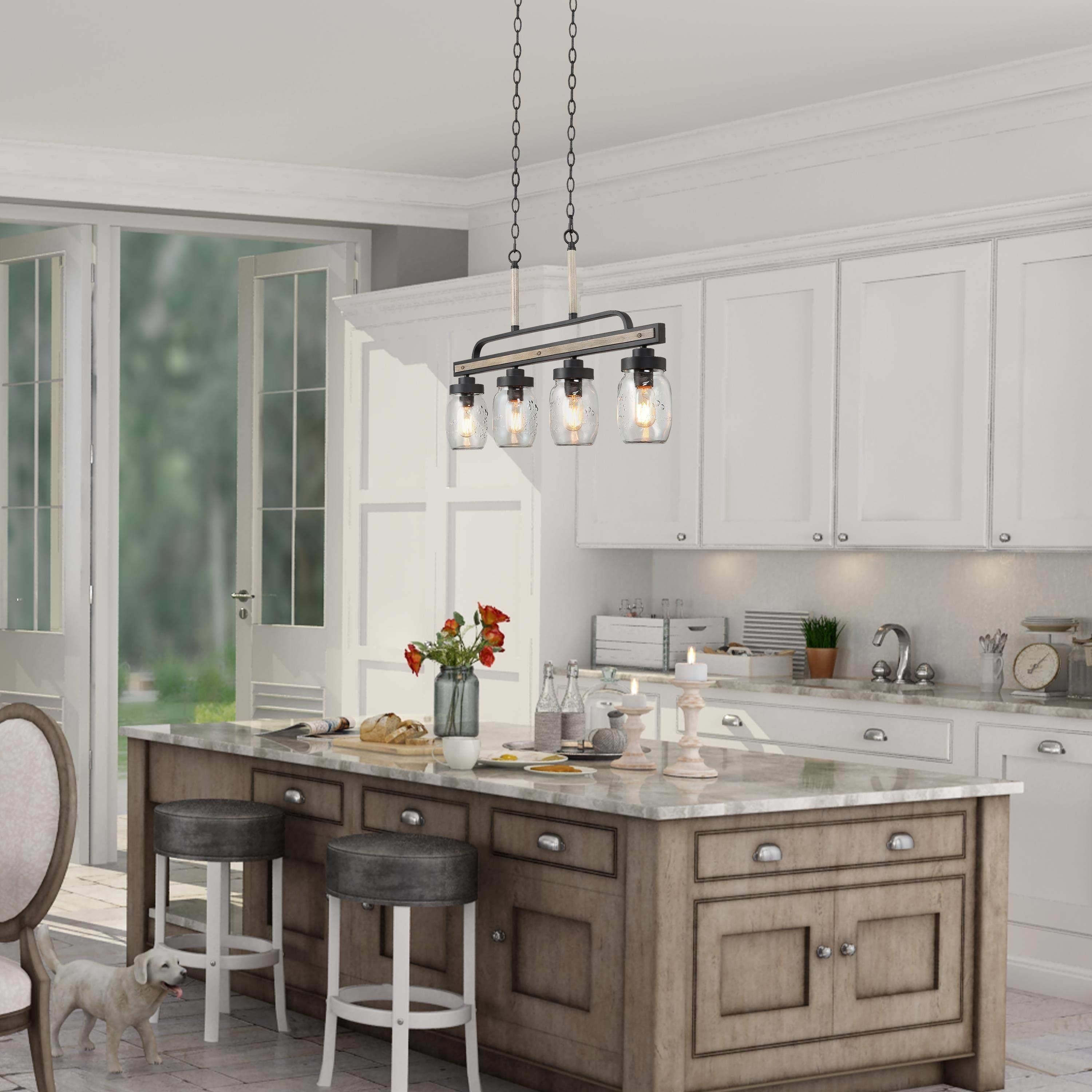 LaLuz Modern Farmhouse 4-Light Mason Jar Glass Chandelier for Kitchen Island 4 lights 25 to 36 Inches