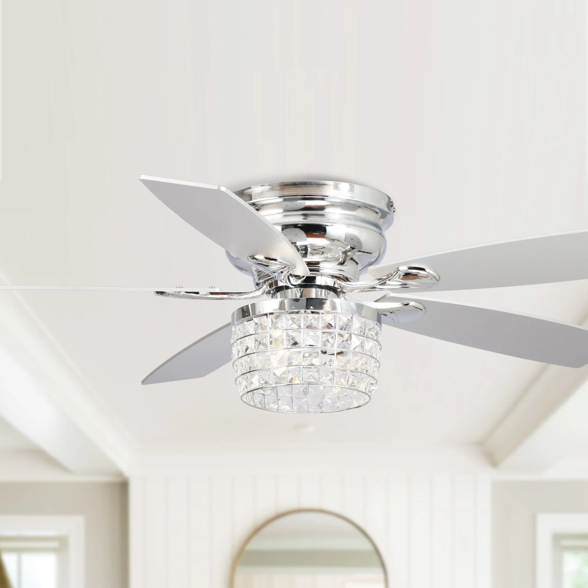 Parrot Uncle Ceiling Fan with Lights and Remote 52 inch Ceiling Fan with 5 Blades and Lights 2 Bulbs not Included, Chrome