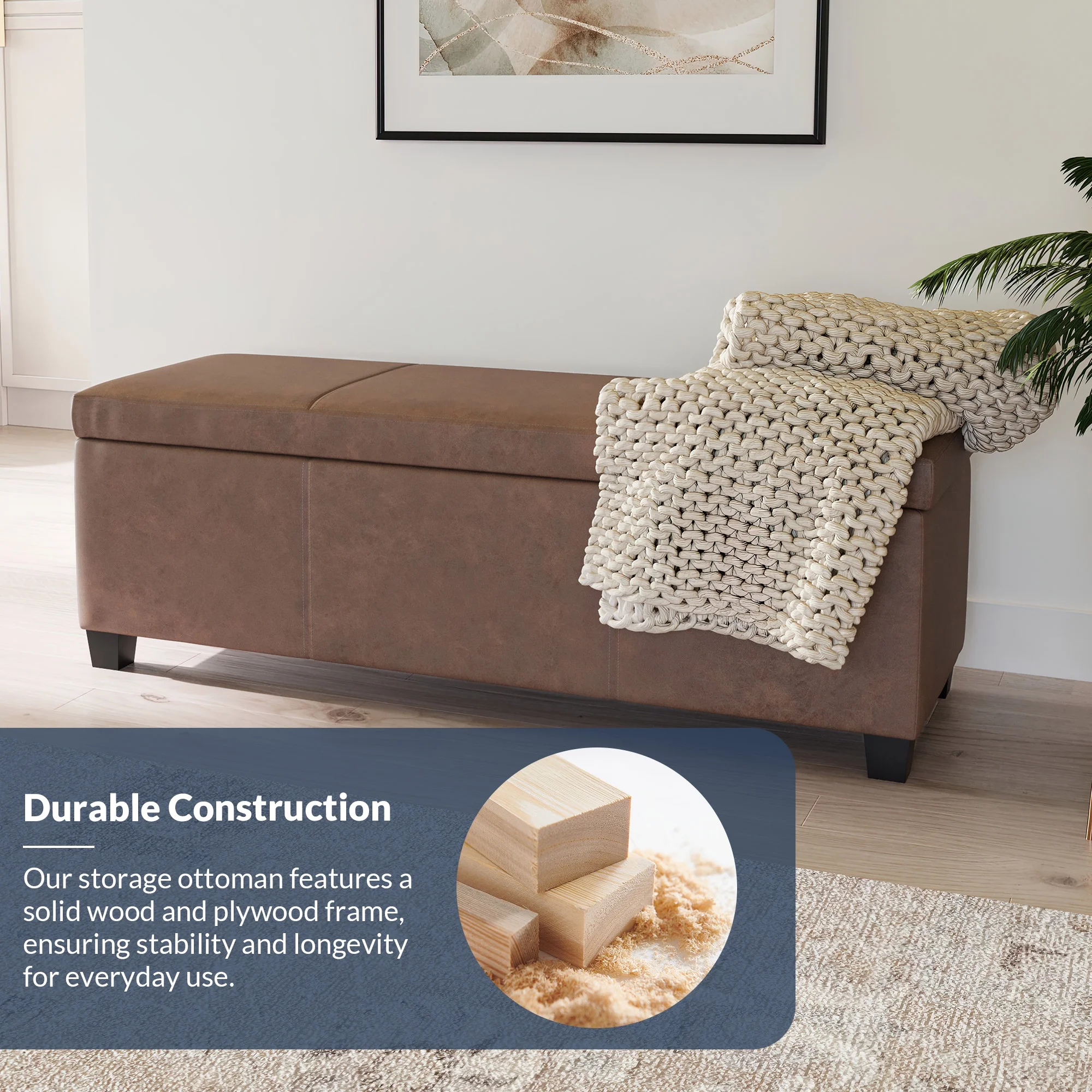 BELLEZE Storage Ottoman Bench Footstool - Amherst (Beige) - Image 30