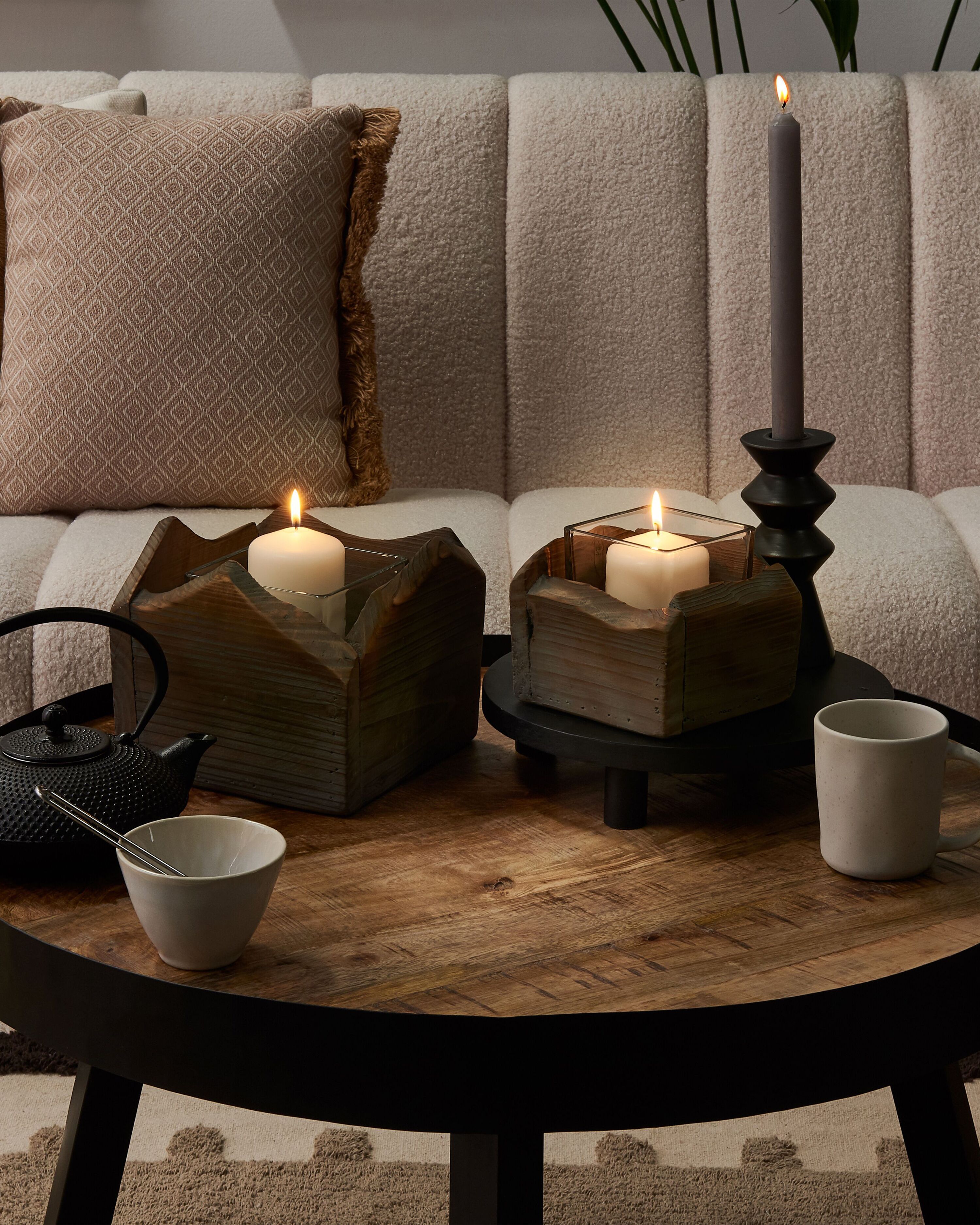 Set of 2 Candle Holders PLATEROS Fir Wood 15/12 cm Dark Brown