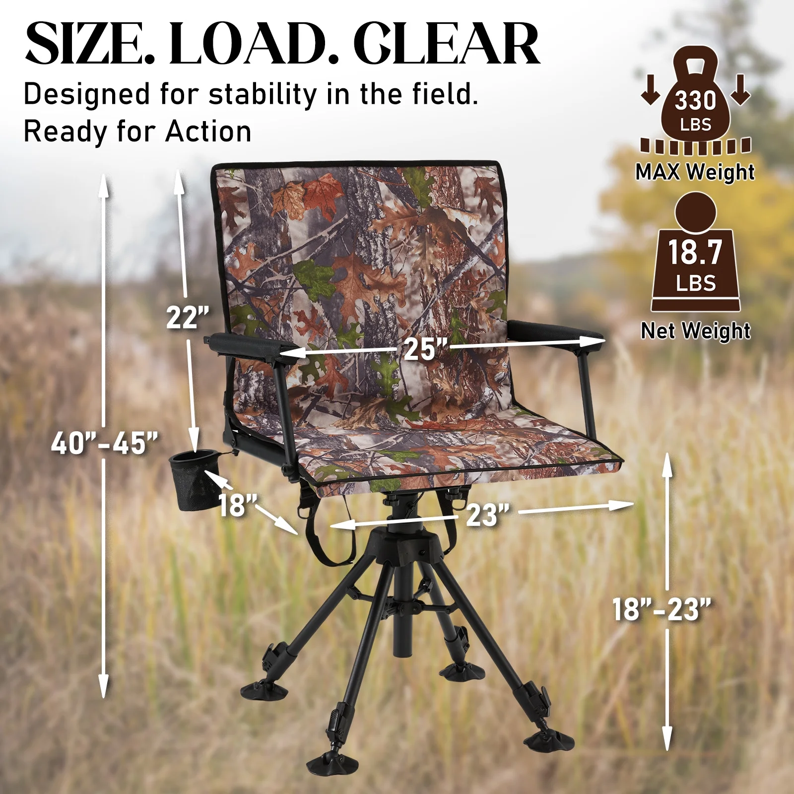 Danrelax 360�� Silent Camo Hunting Blind Chair, Armrests, Side Pouch, Telescopic Legs - Image 10