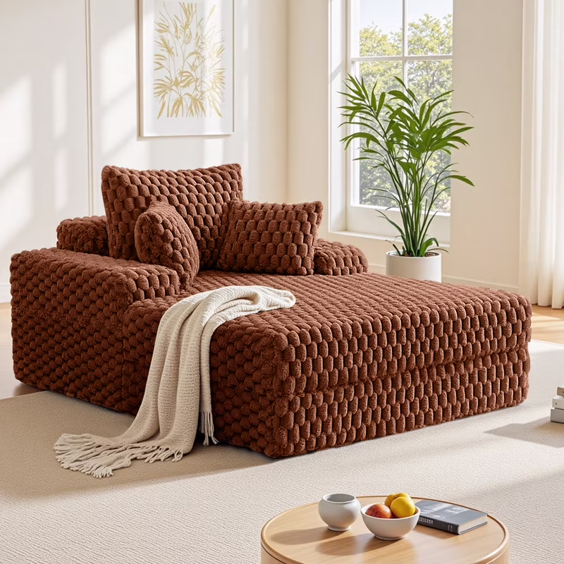 ATHOPE 53"W Oversized Chaise Lounge Chair Indoor, Corduroy Couch Chair with Pillows, Comfy Reading Chairs with Wide Arms, Upholstered Sleeper Sofa for Living Room, No Assembly Required, Gray - Image 3