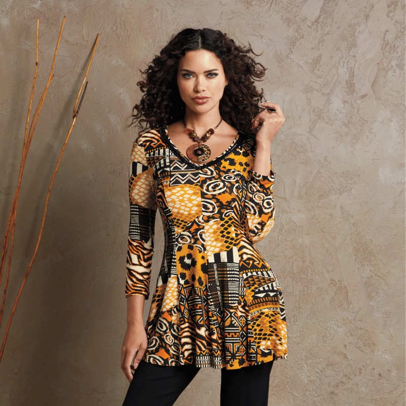 Lexi Fit-and-Flare Bold-Print Women's Tunic with Beaded Trim - MIDNIGHT VELVET CATALOG