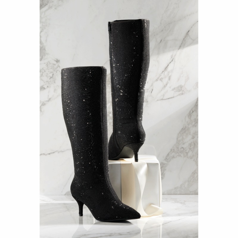 Rhinestone Faux-Suede Studded Boot for Women with Memory Foam and 2.25
