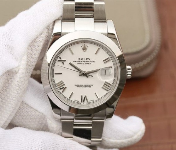 Replica Rolex DateJust 41mm 126300 Noob White Dial Roman Markers SS Bracelet A3235 - Elite Watch Atelier