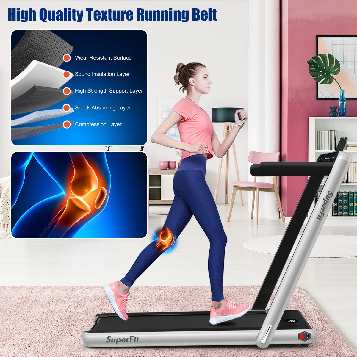 Gymax 2 in 1 Folding Treadmill 2.25HP Running Machine w/ Dual Display APP Control Black - Image 17