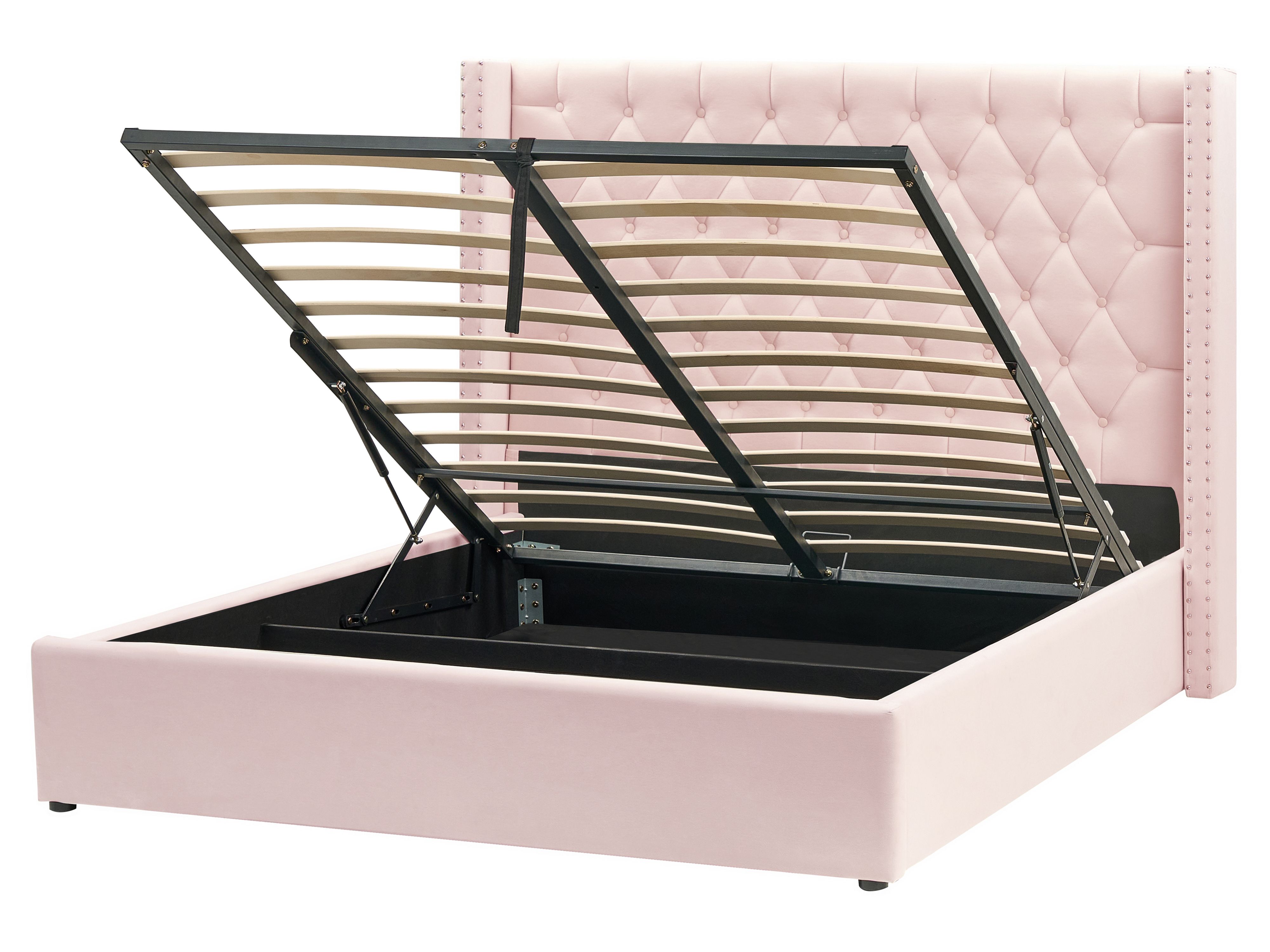 Ottoman Bed Velvet LUBBON 160 x 200 cm (EU King Size) Pastel Pink Pink