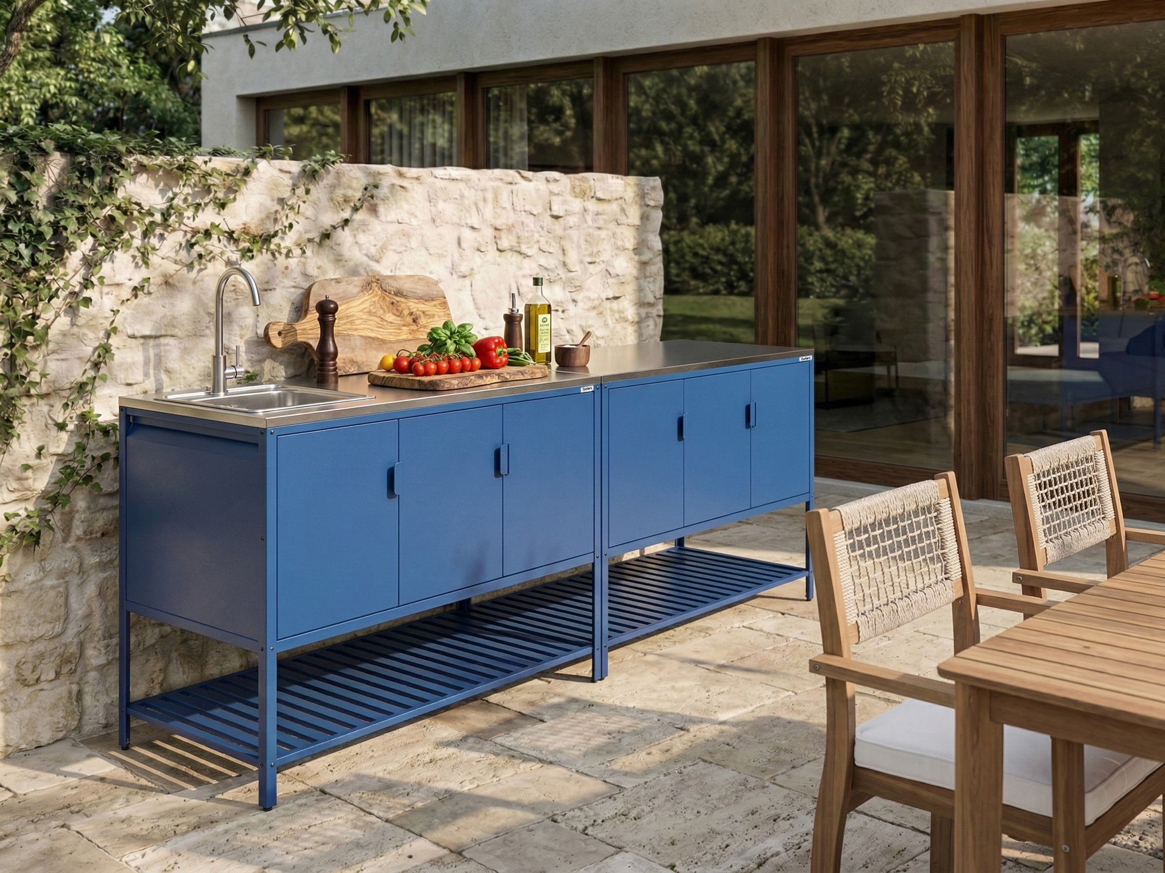 2 Piece Outdoor Kitchen Set with Sink MAENZA Metal Blue