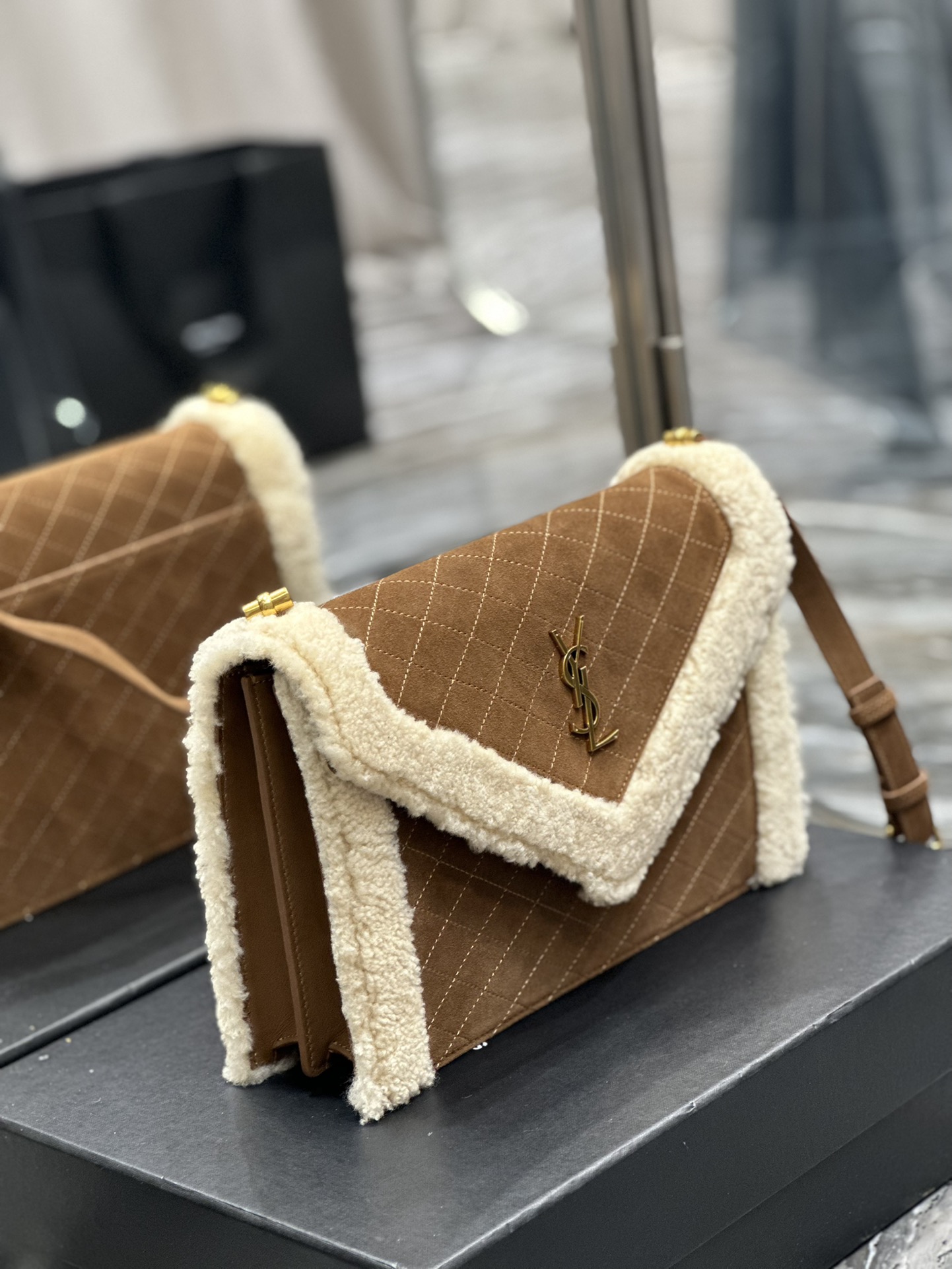 GABY MINI SATCHEL IN QUILTED SUEDE AND SHEARLING1:1High-quality replica
