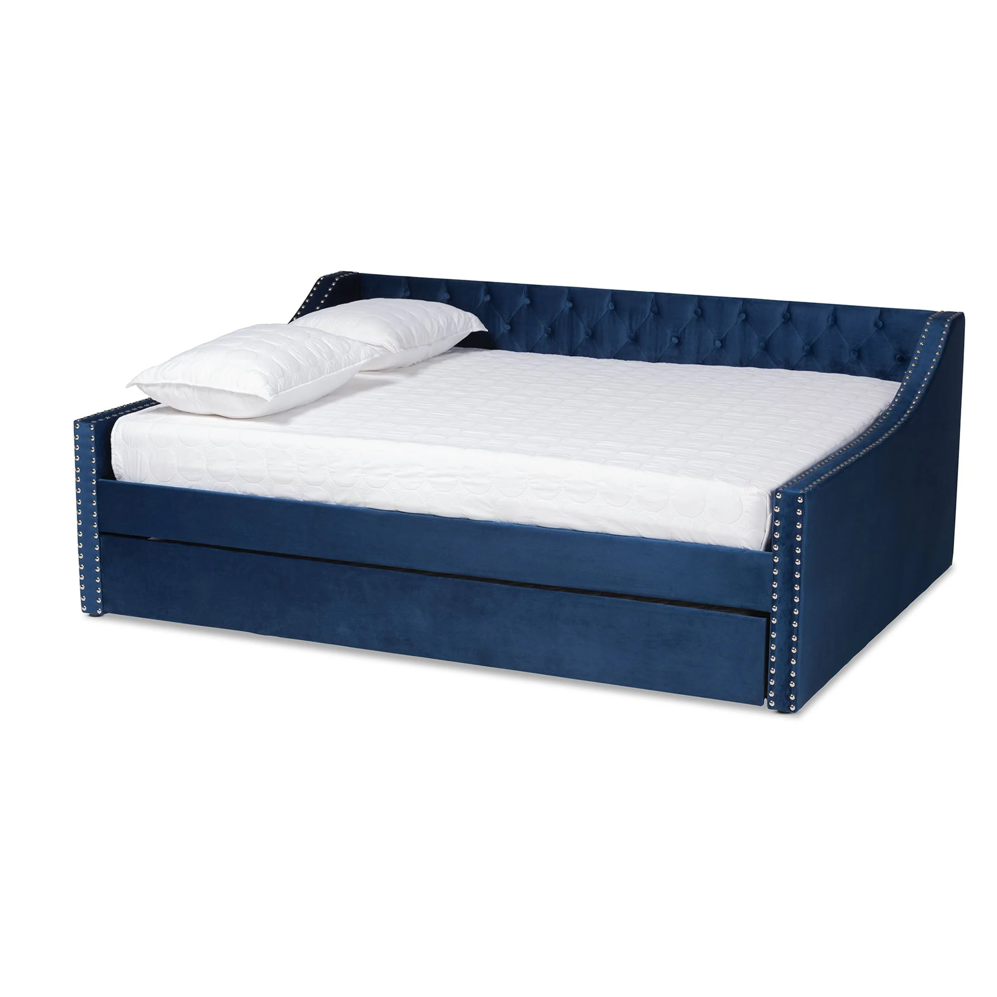 Baxton Studio Raphael Contemporary Upholstered with Trundle Daybed, Queen, Navy Blue