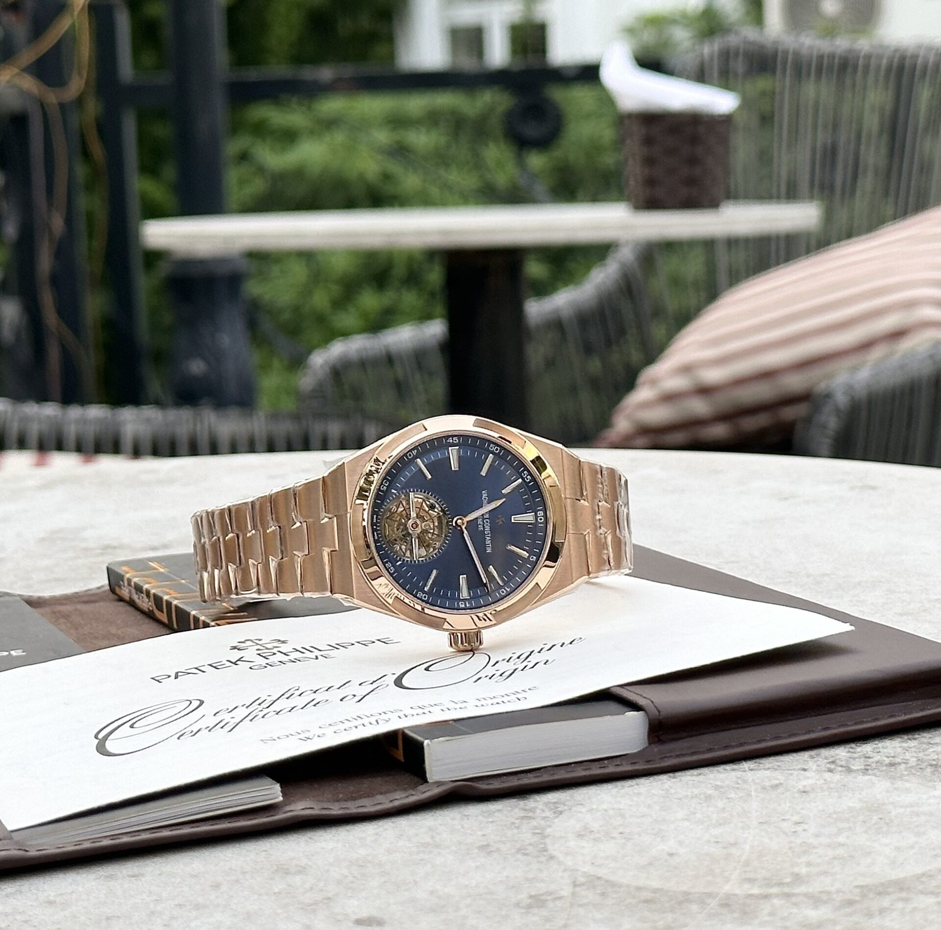 Vacheron Constantin Replica 11 Watch Overseas Tourbillon 6000V Rose Gold Plated Blue Dial 42.5mm - Top club
