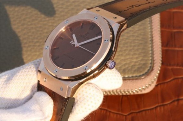 Replica Hublot Classic Fusion 45mm RG Berluti Scritto Brown Leather Dial Gummy Strap A2892 - Top club