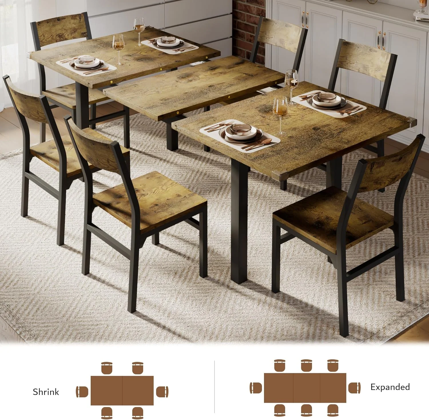 iPormis 63" Extendable Dining Table for 4-8, Square Wooden Dining Room Table with Metal Base, Modern Extendable Table for Small Kitchens, Dining Office Areas, Black - Image 12