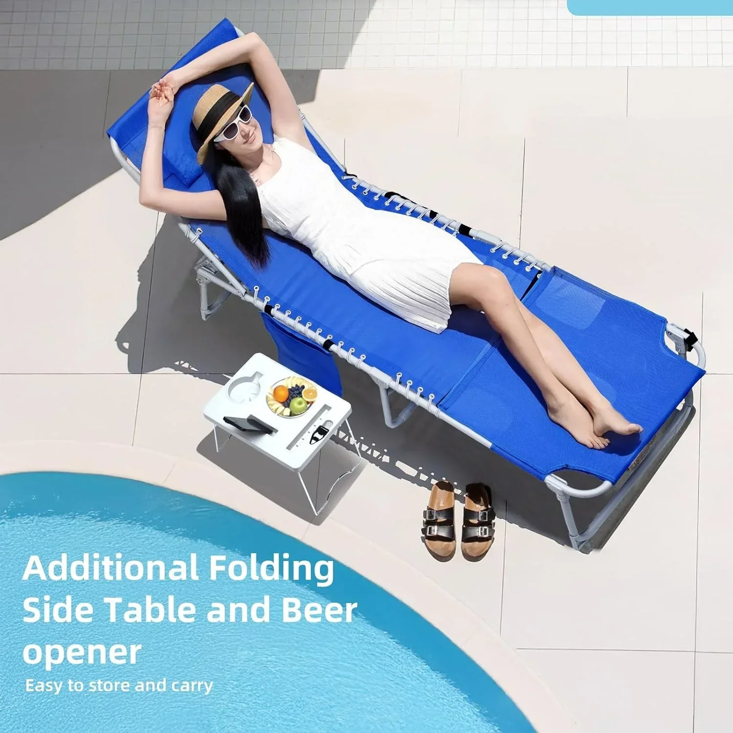 Yestomo 3-in-1 Outdoor Sun Tanning Lounge Chair, Blue, 330lbs Capacity - Image 6 Yestomo 3-in-1 Outdoor Sun Tanning Lounge Chair, Blue, 330lbs Capacity - Image 6