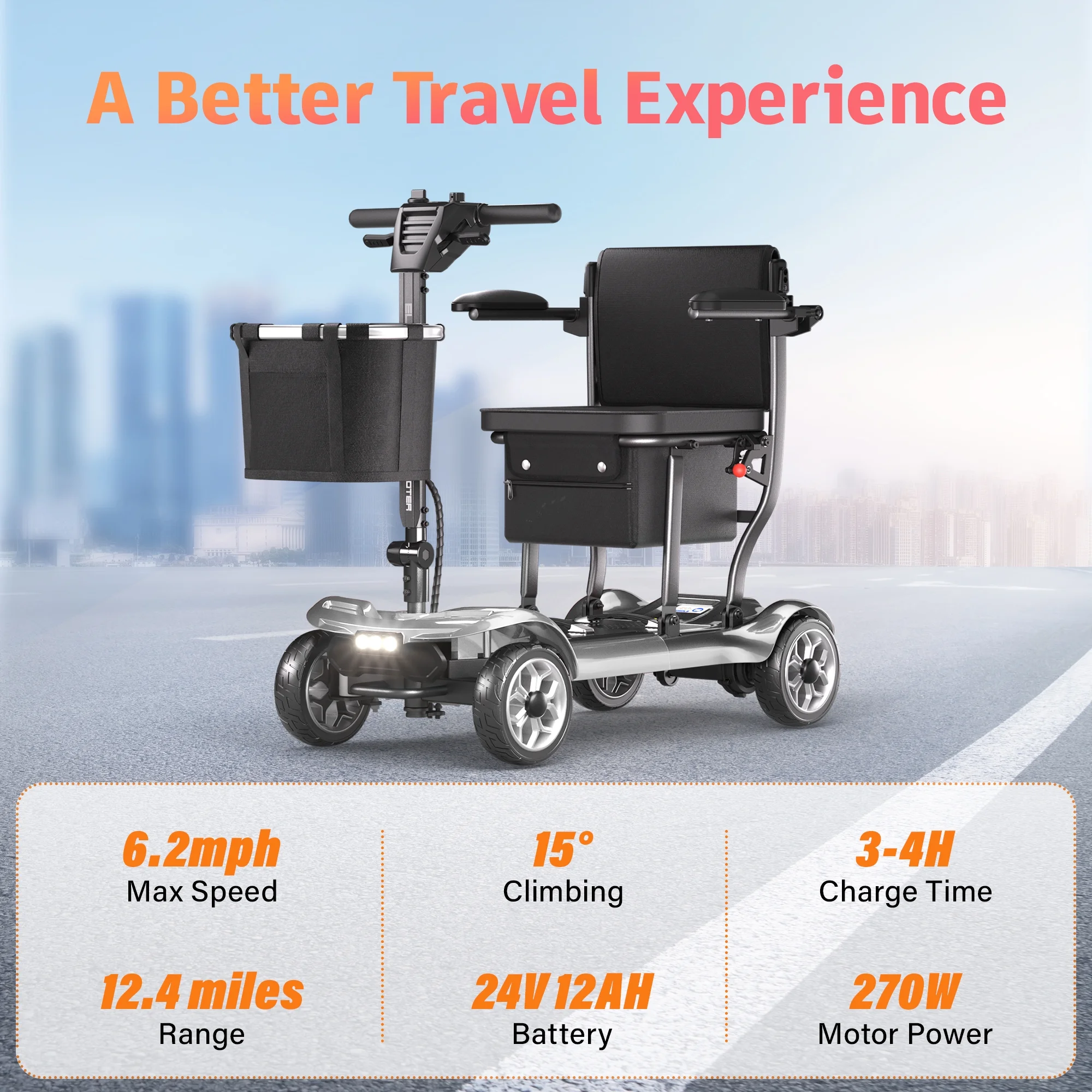 EAGLOG Light Weight 4 Wheels Mobility Scooter for Seniors, Electric Folding Wheelchair Device for Travel, Black - Image 15