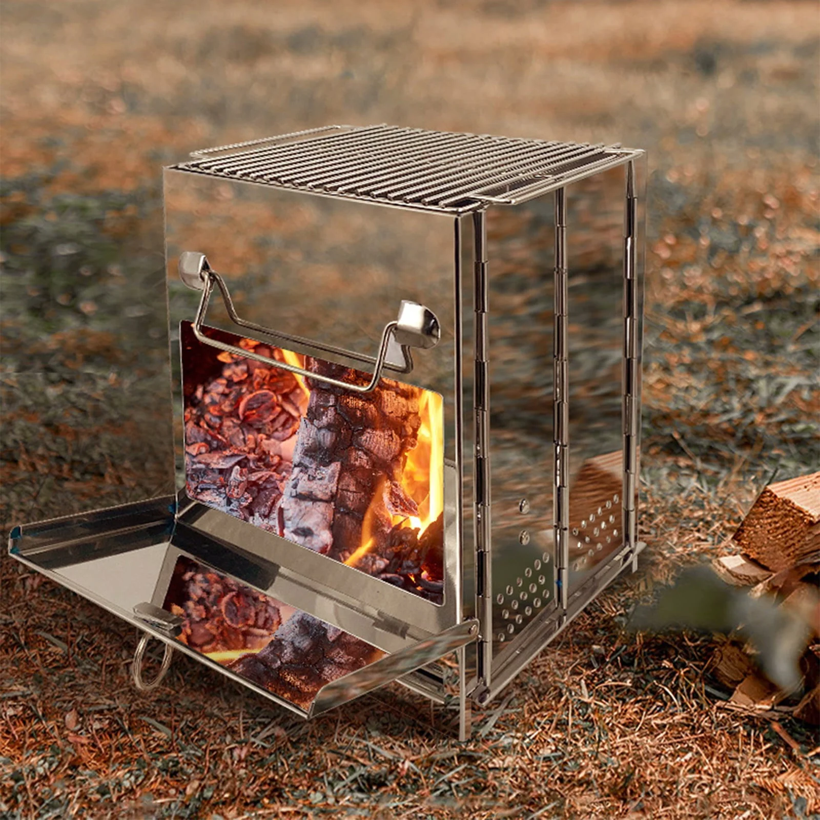 Stainless Steel Foldable Camping Grills Portable Outdoor BBQ Grill, Charcoal Grill Heightened M/L/XL Barbecue Desk Tabletop Outside Stainless Steel Smoker