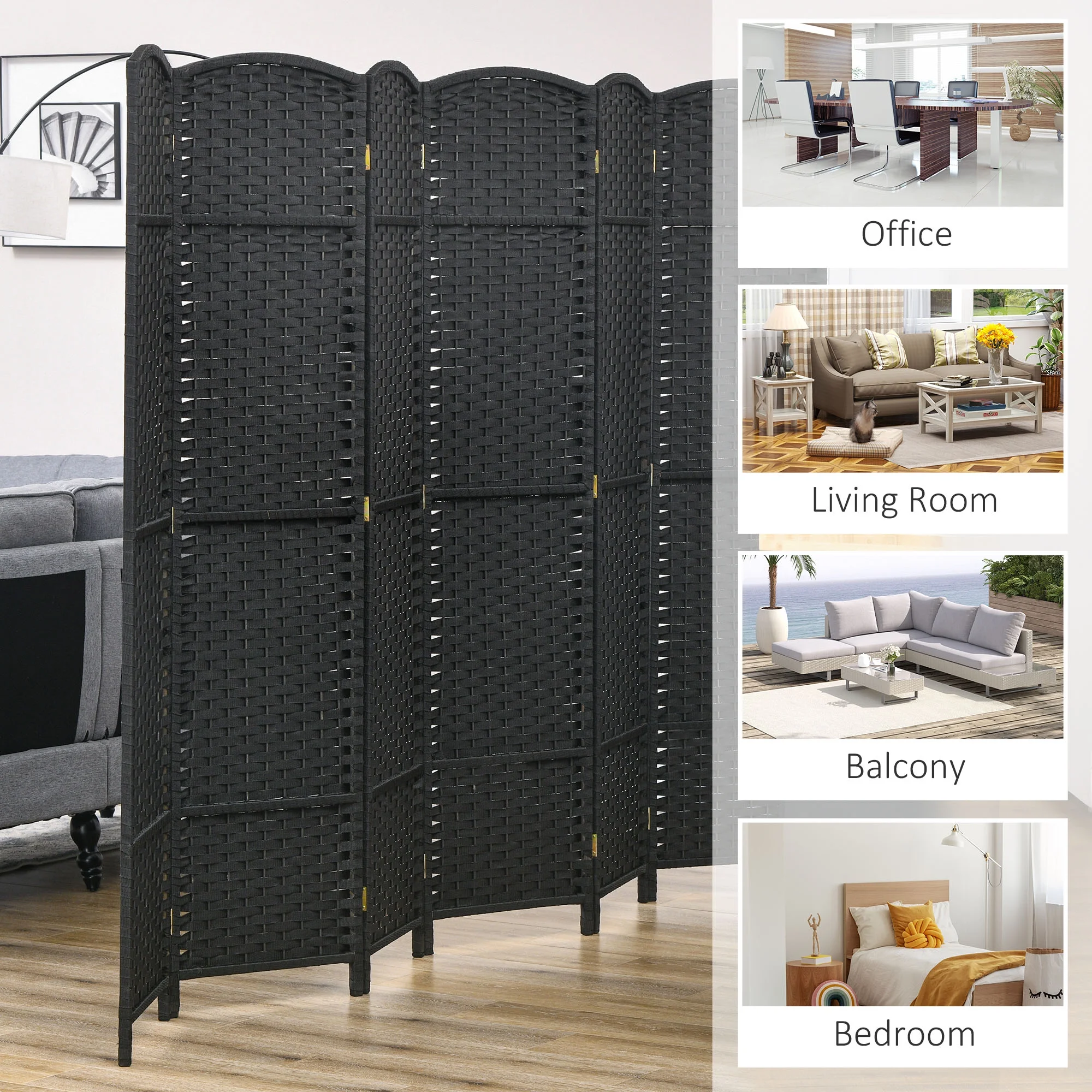HOMCOM 4 Panel Room Divider Freestanding Folding Privacy Screen Nature Wood - Image 16