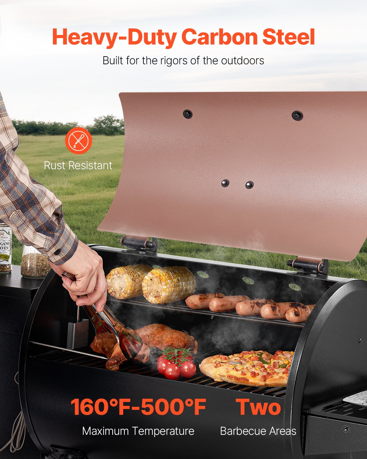 VEVOR Wood Pellet Grill Smoker, 8 in 1 BBQ Grills for Outdoor Cooking, 456 Square Inches Cook Area Electric Grill and Smoker, with Digital Controller, Meat Probe, 500��F Max Temperature, Black